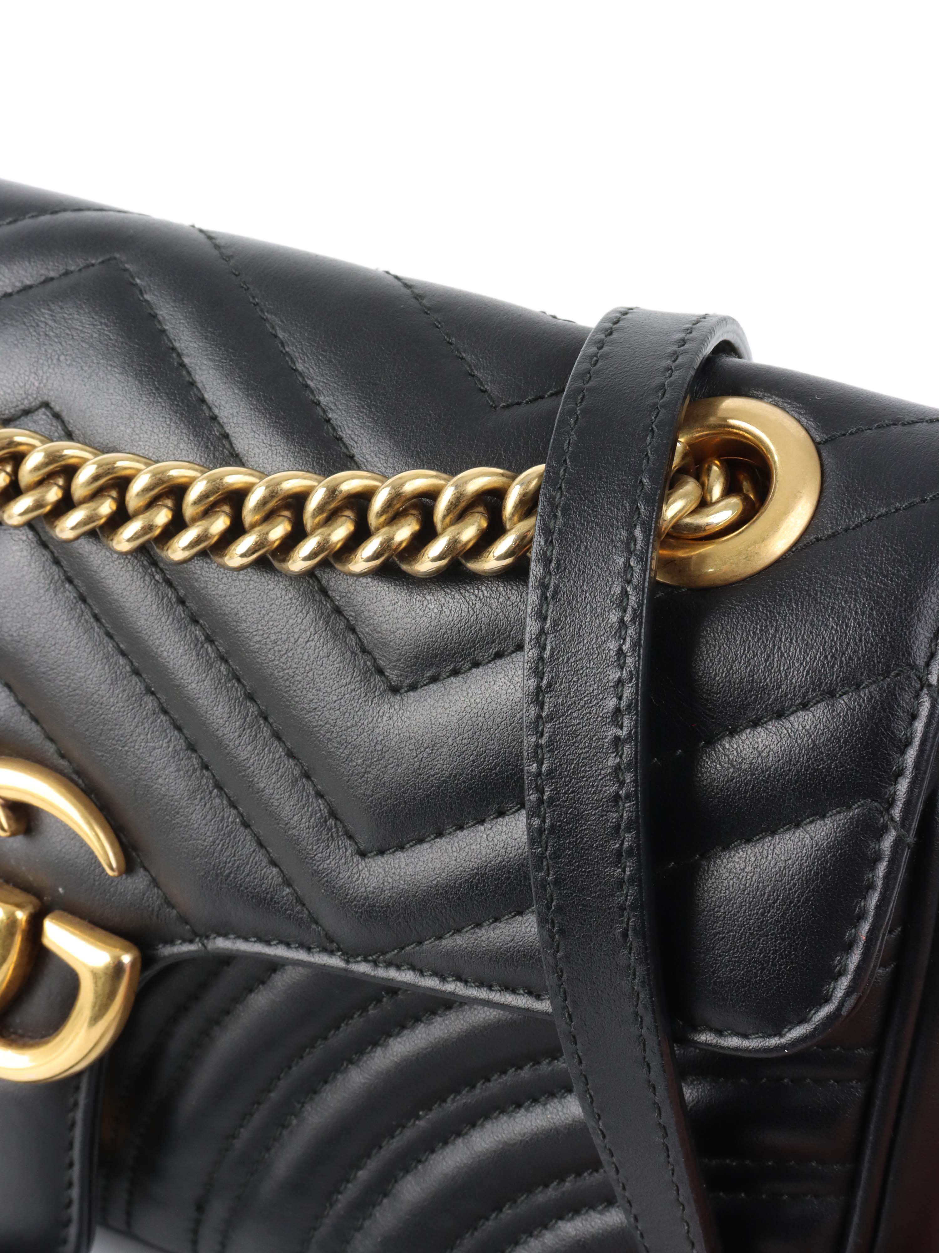 Gucci Black Small Marmont Shoulder Bag for Women - Luxury Leather Crossbody Purse with Chain Strap, Perfect for Date Night & Evening Events