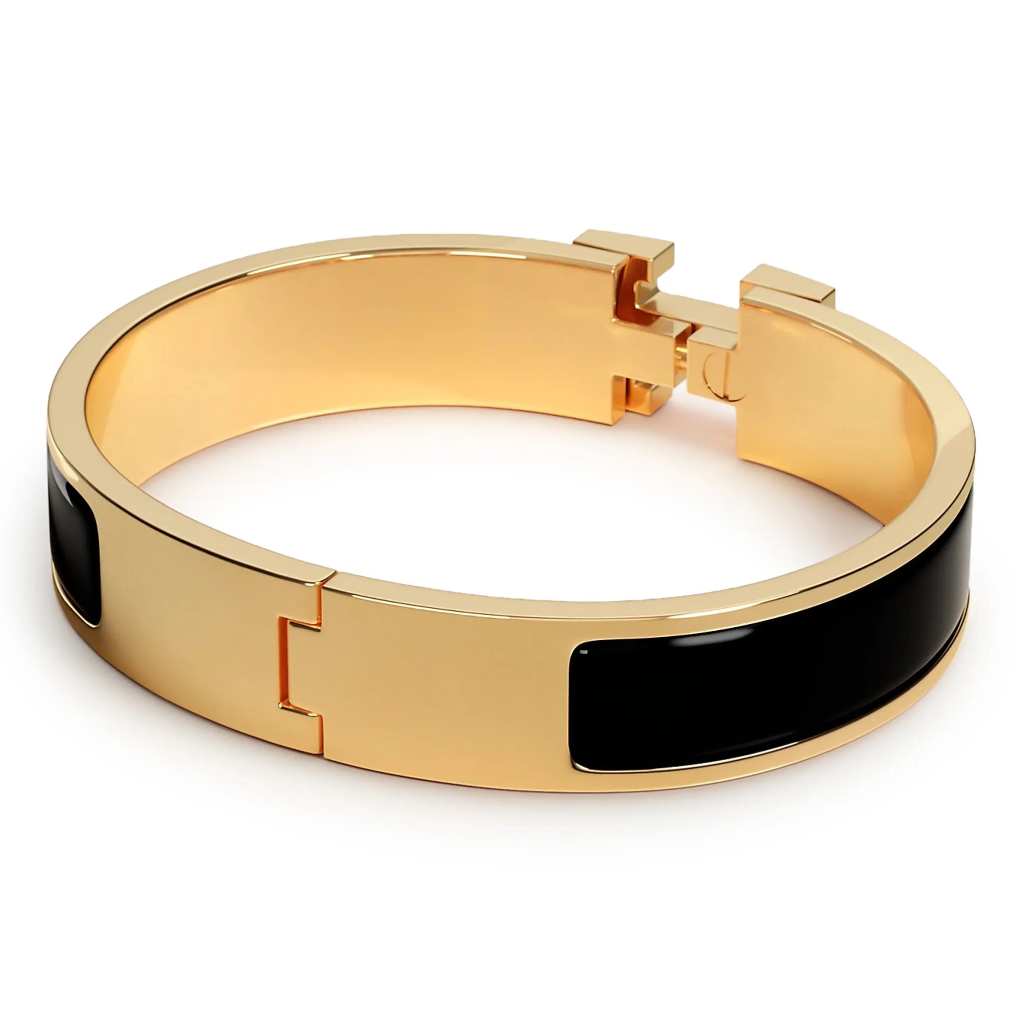 Hermès Paris Clic H Black Leather Bracelet for Women - Luxury Fashion Jewelry Gift for Birthday, Anniversary & Special Occasions