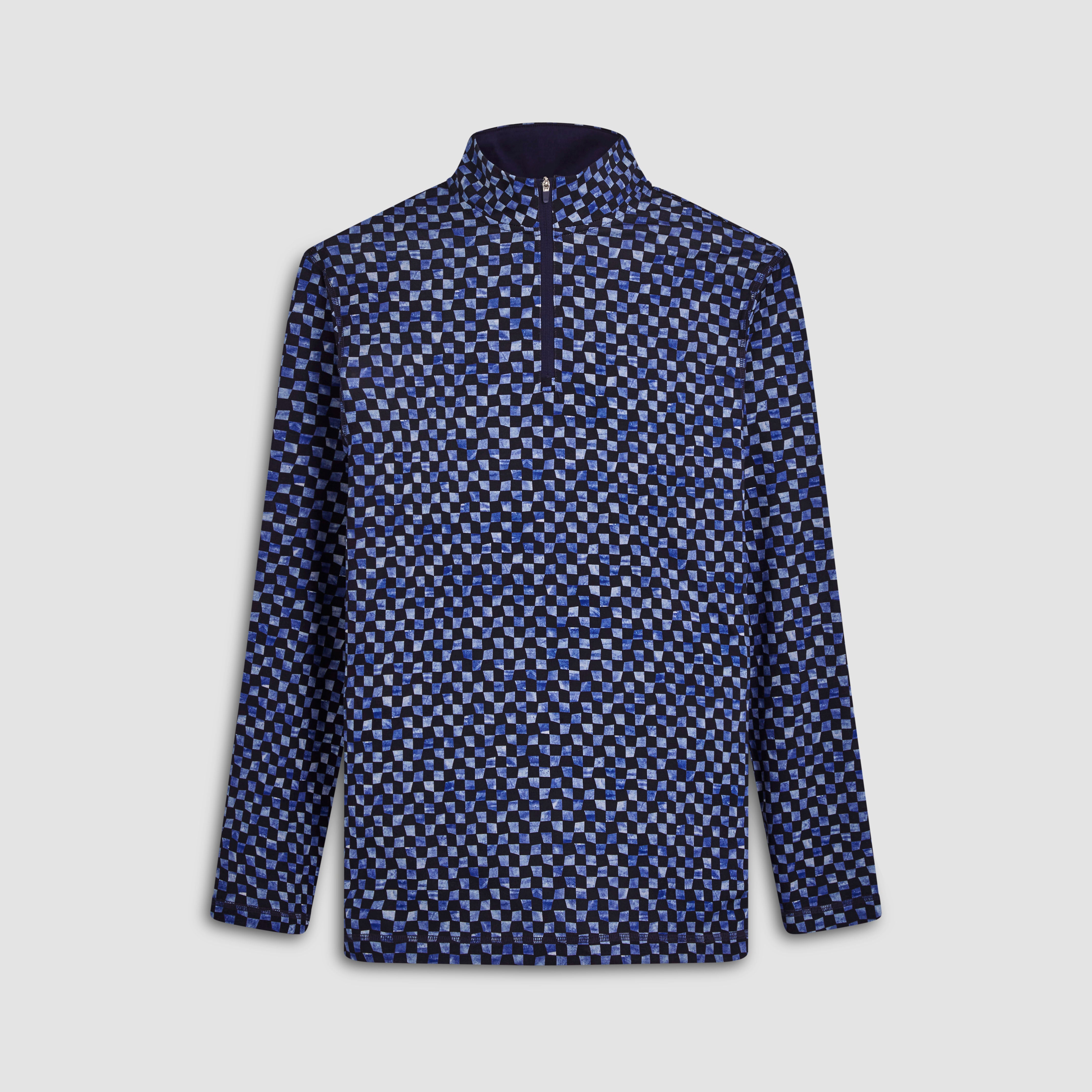 Anthony Checker Print OoohCotton Quarter Zip Pullover Sweater - Men's Casual Knit Top for Fall & Winter - Perfect for Office, Outdoors and Weekend Wear
