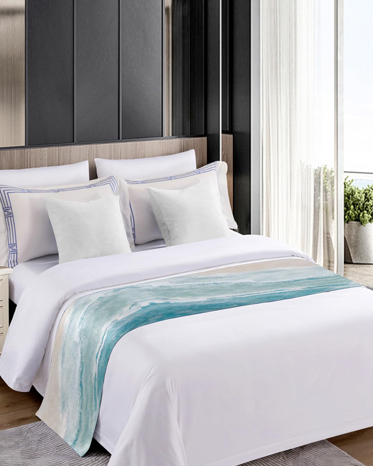 King Size Summer Beach Bed Runner - Ocean Coastal Bed Throw for Foot of Bed, Nautical Seaside Decor | Perfect for Beach House, Coastal Bedroom & Vacation Home Decor