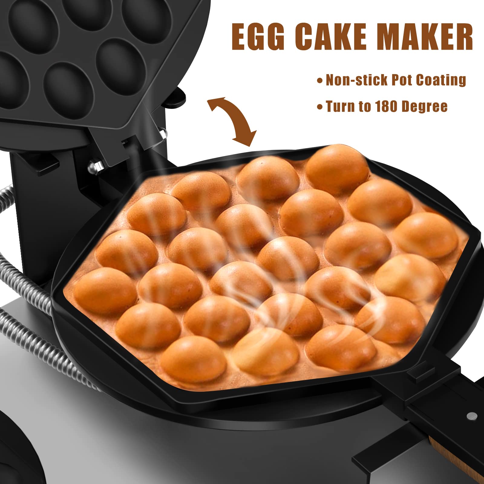 Commercial Double Bubble Waffle Maker - Non-Stick Hong Kong Egg Waffle Iron with 180° Rotation, Stainless Steel Pancake Machine for Home & Restaurant Use - Perfect for Breakfast, Desserts, and Street Food Snacks