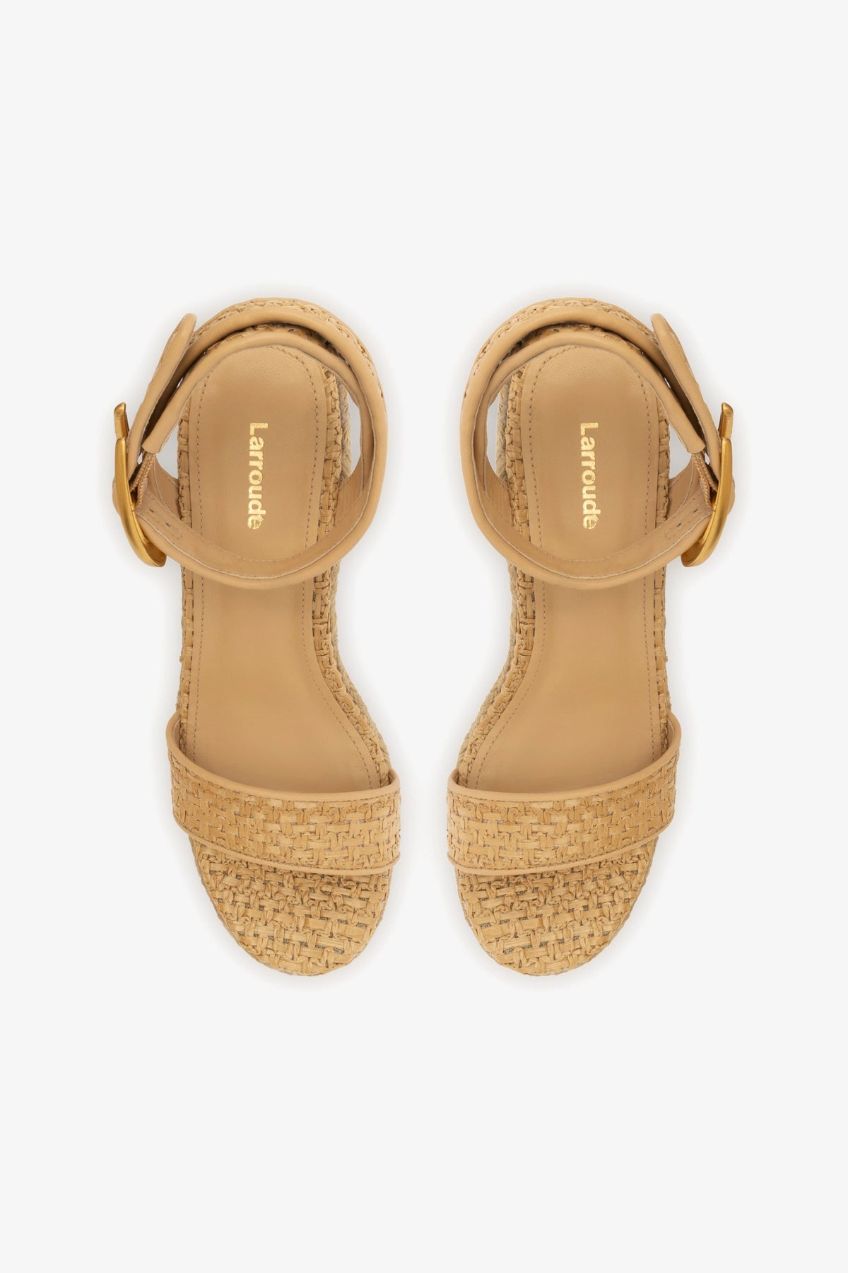 Verona Hi Wedge Sandals in Beige Leather & Natural Raffia - Comfortable Summer Wedges for Beach, Vacation & Casual Outings