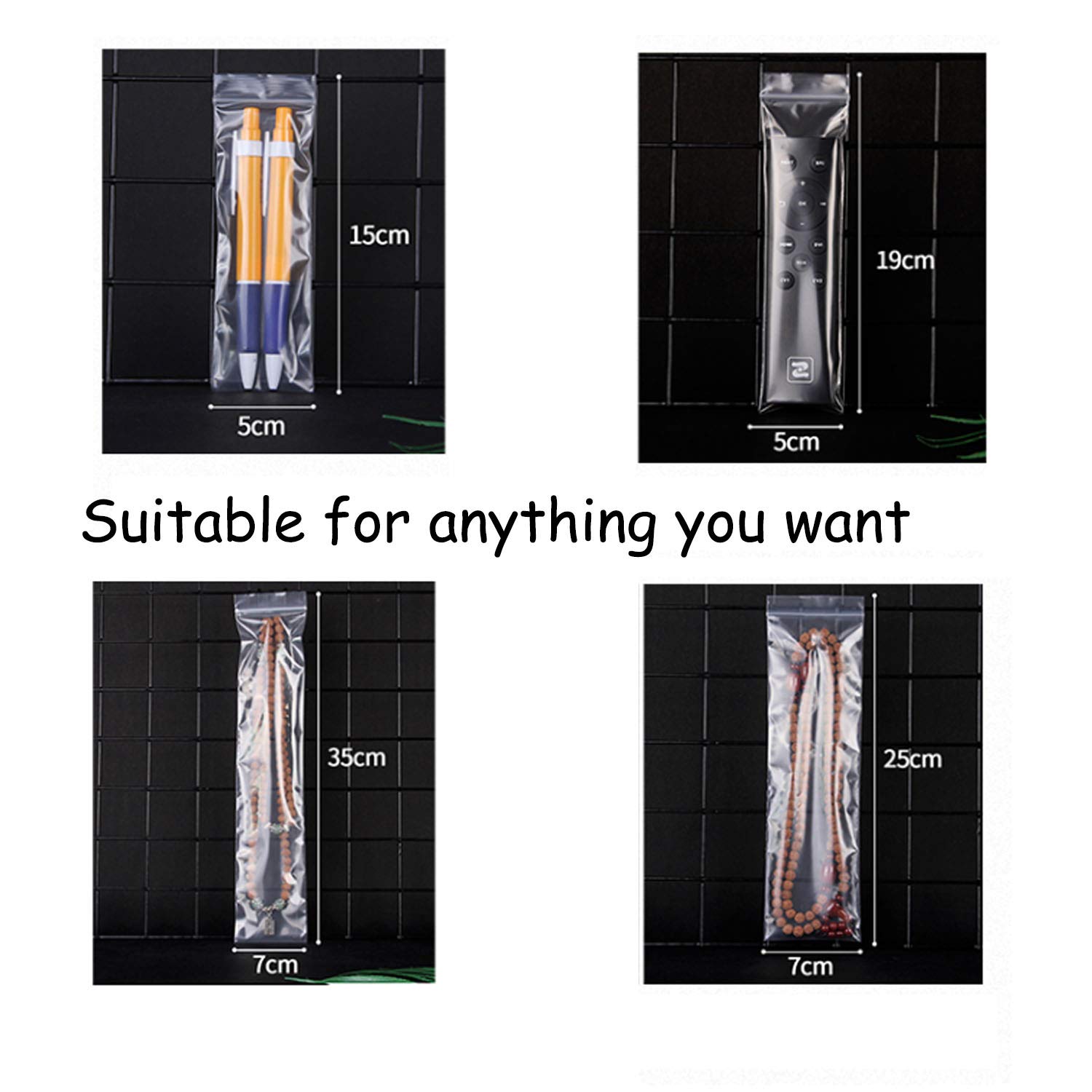 100-Pack Clear Resealable Tall Thin Zip Bags, 2.7