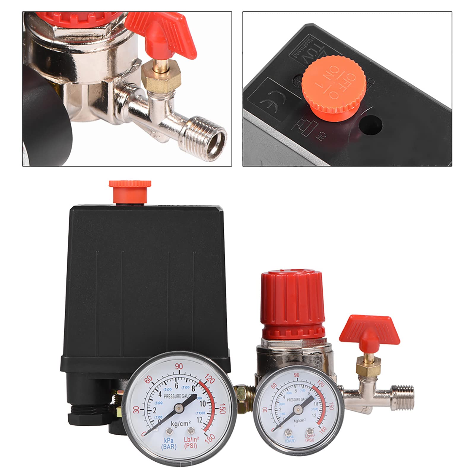 Central Pneumatic Air Compressor Pressure Switch with Gauges - Precision Air Flow Control for DIY, Workshop & Industrial Applications