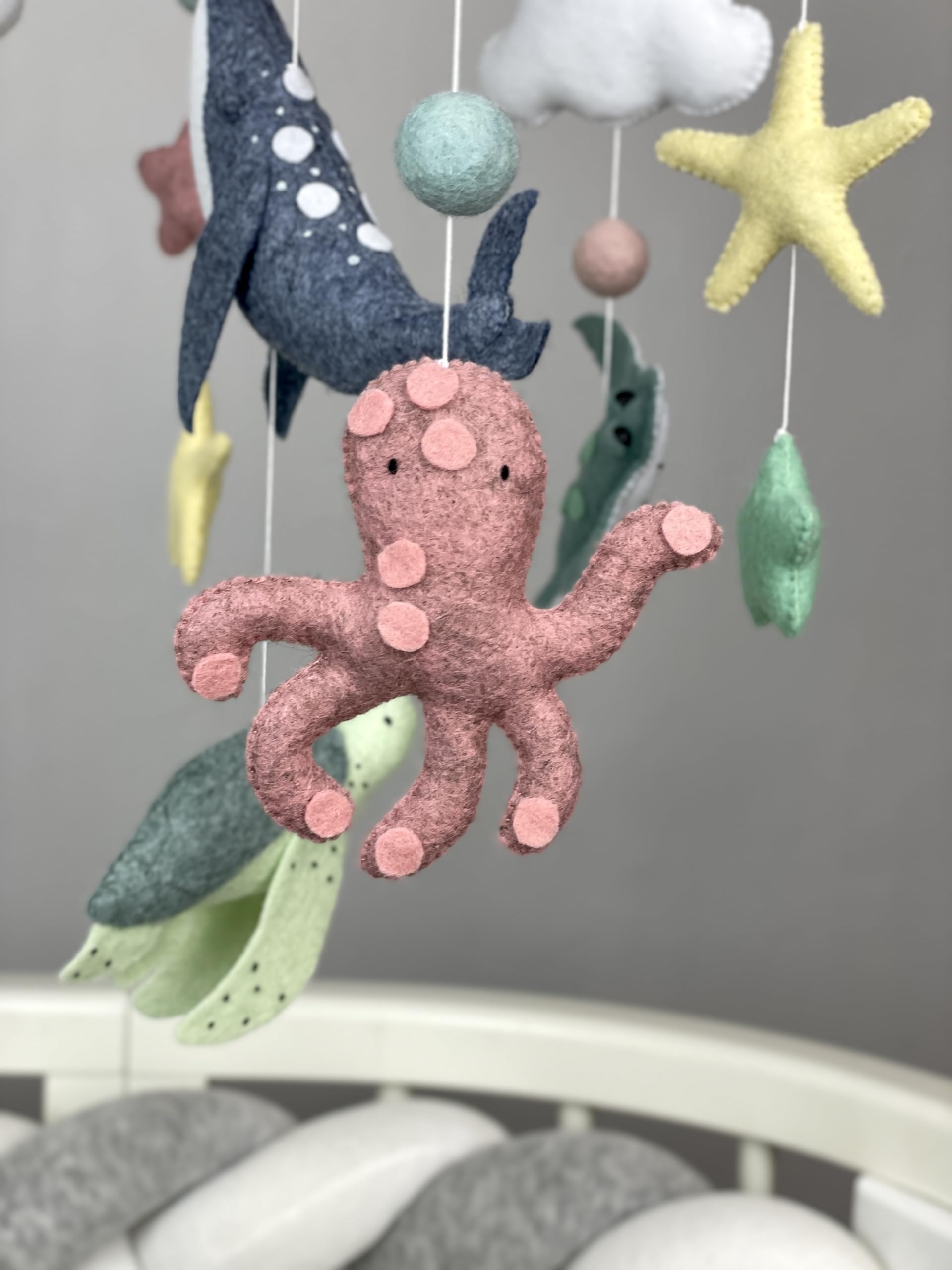 Ocean Baby Crib Mobile - Under the Sea Nursery Decor with Felt Sea Animals, Neutral Nautical Theme | Perfect Baby Shower Gift, Newborn Nursery Essential & Thoughtful Present for New Moms | Creates Calming Ocean Ambiance for Baby's Sleep Time