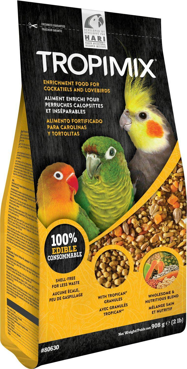 Premium Tropimix Bird Food for Cockatiels & Lovebirds - Vitamin & Amino Acid Enriched Formula for Healthy Feather Growth - 2 lb Bag - Ideal for Daily Feeding & Avian Nutrition Support