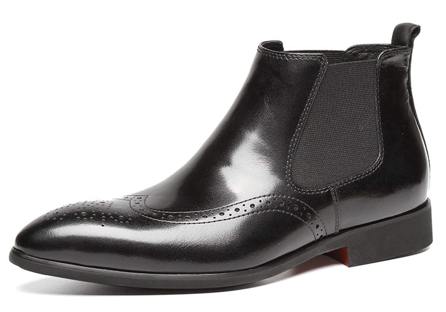 Santimon Men's Leather Chelsea Boots - Slip-On Dress Ankle Boots with Brogue Detailing in Black | Perfect for Business Casual, Office Wear & Formal Occasions