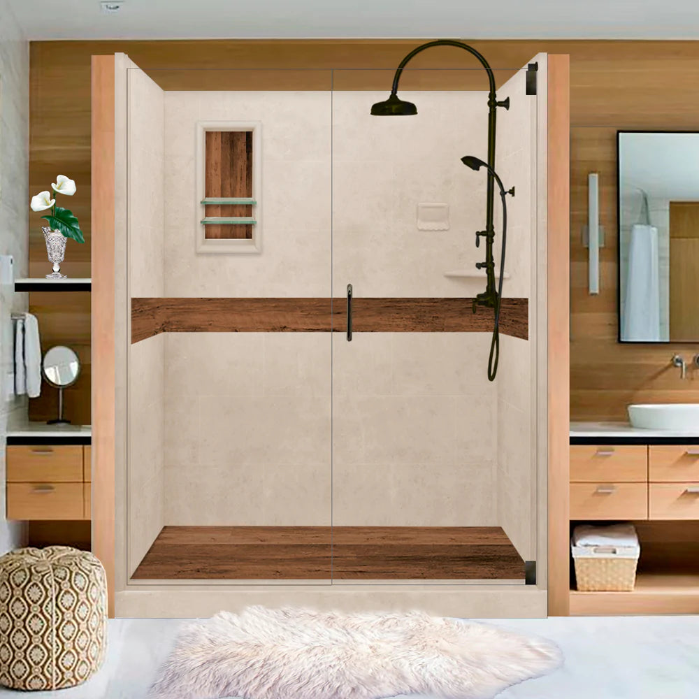 Lifeproof Burnt Oak Brown Sugar 60-Inch Alcove Stone Shower Enclosure Kit - Waterproof Bathroom Upgrade for Modern Homes