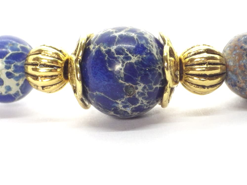 Vintage Style Blue Imperial Jasper Jewelry Set for Women - Necklace, Bracelet & Earrings in Gold Metal | Perfect for Parties, Weddings & Special Occasions