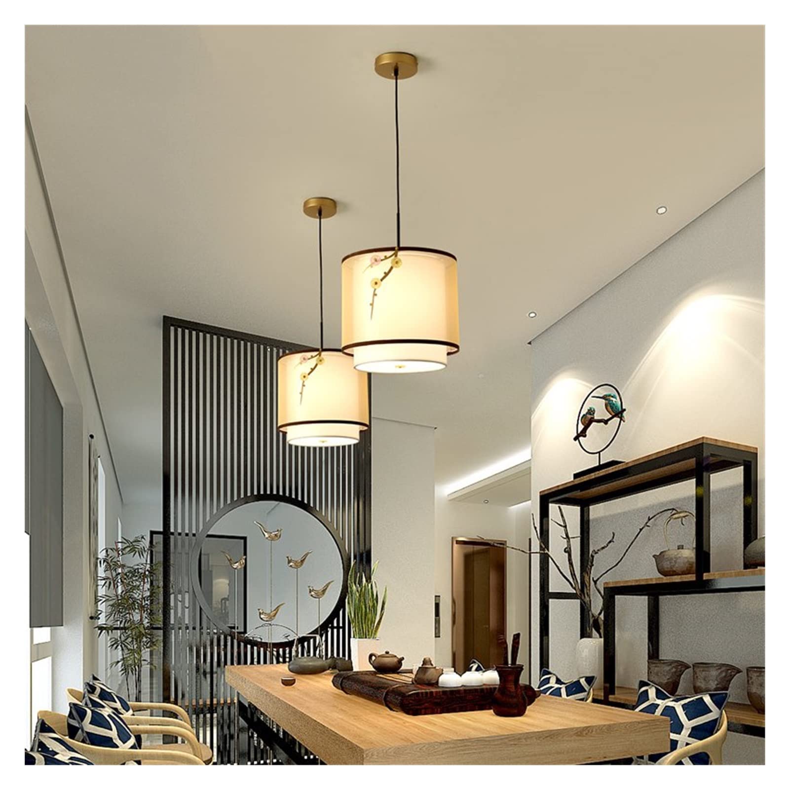 Modern LED Chandelier - Oriental Chinese Style Pendant Light with E27 Retro Cloth Lantern & Bulb for Indoor Lighting | Elegant Dining Room, Bedroom & Living Room Decoration