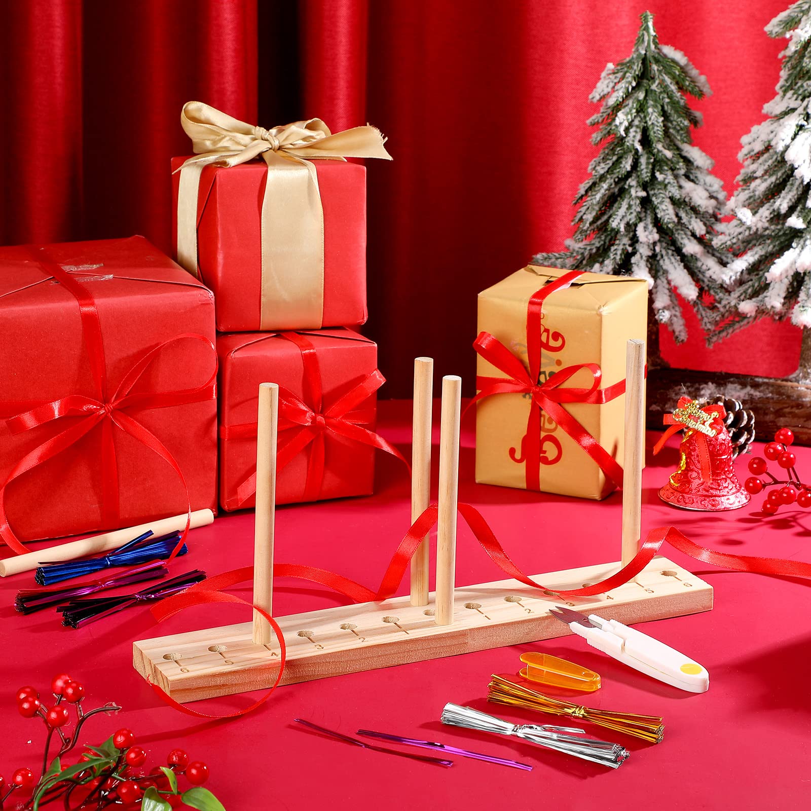 Premium WILLBOND Bow Maker Tool Kit - U-Shaped Scissor & Twist Ties for DIY Ribbon Wreaths, Christmas Decorations, Hair Corsages & Gift Wrapping (Gold/Silver/Rose/Purple/Blue) - Perfect for Holiday Crafts, Party Decor & Handmade Gift Packaging