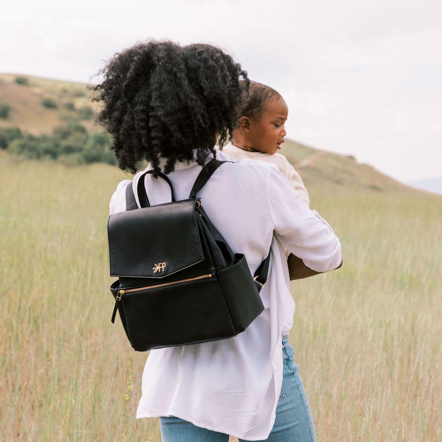 Mini Classic Diaper Bag Backpack - Wipeable Vegan Leather Black with 8 Pockets (Ebony) | Perfect for Baby Essentials, Travel & On-the-Go Parents