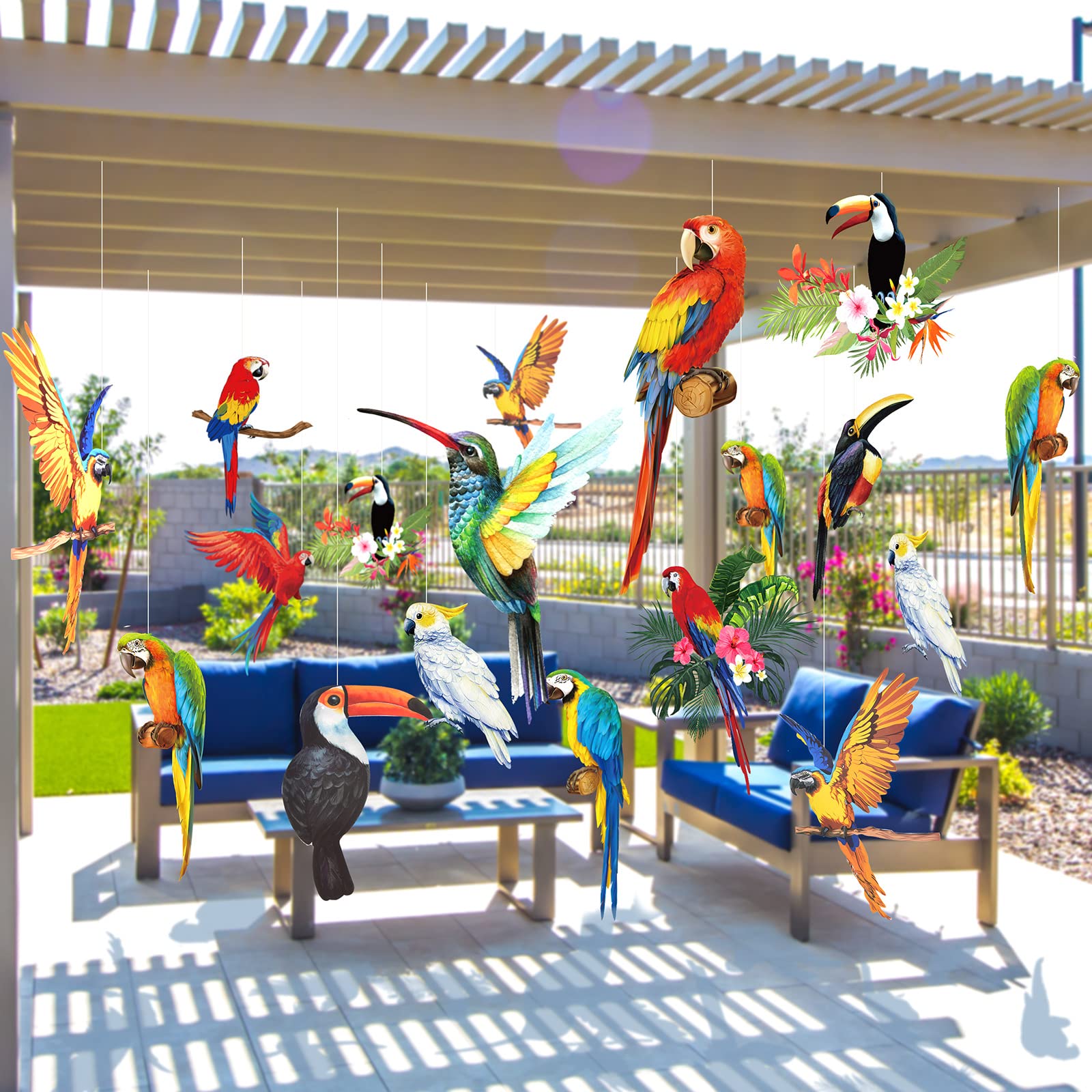 24 Pcs Tropical Honeycomb Paper Birds - Colorful Parrot & Jungle Party Decorations for Luau, Tiki Bar & Hawaiian Themed Parties - Perfect for Summer Beach Decor, Baby Showers & Birthday Celebrations