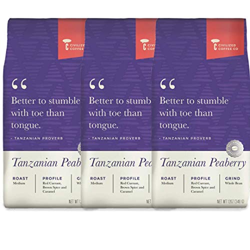 Premium Tanzanian Peaberry Arabica Coffee Beans - Medium Roast Gourmet Coffee, 12oz Bag (3 Pack) - Perfect for Home Brewing, Office Use & Gifting