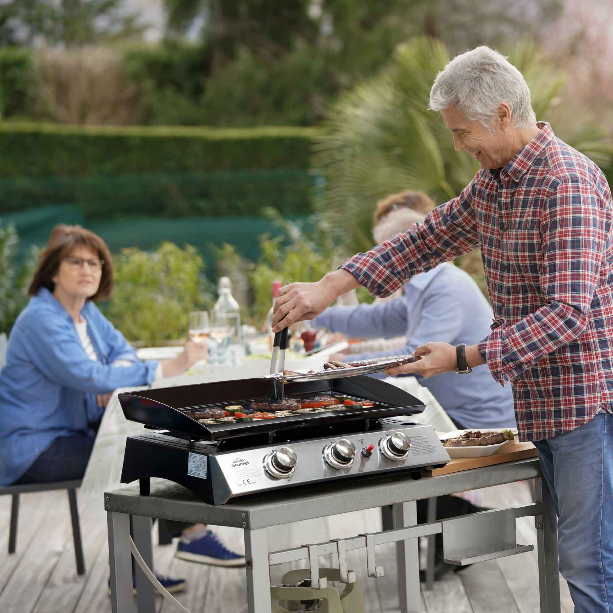 3 Burner Portable Gas Griddle 7.5kW Outdoor BBQ Grill with Cover & Rolling Cart - Perfect for Backyard Cooking, Camping, and Tailgating Parties - DG250 Model