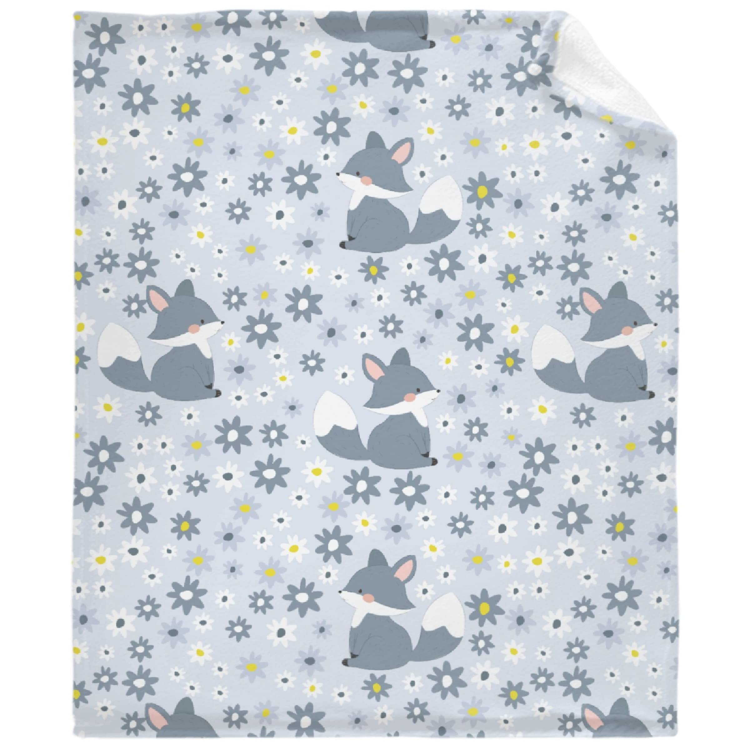 Soft Fleece Funny Fox and Flower Blanket - Lightweight Throw for Women, Men, Kids (Girls & Boys) - Extra Large 120x90 Inches Overking Size - All Season Cozy Blanket for Bed, Couch, Living Room - Perfect for Family Movie Nights, Camping, and Gift Giving