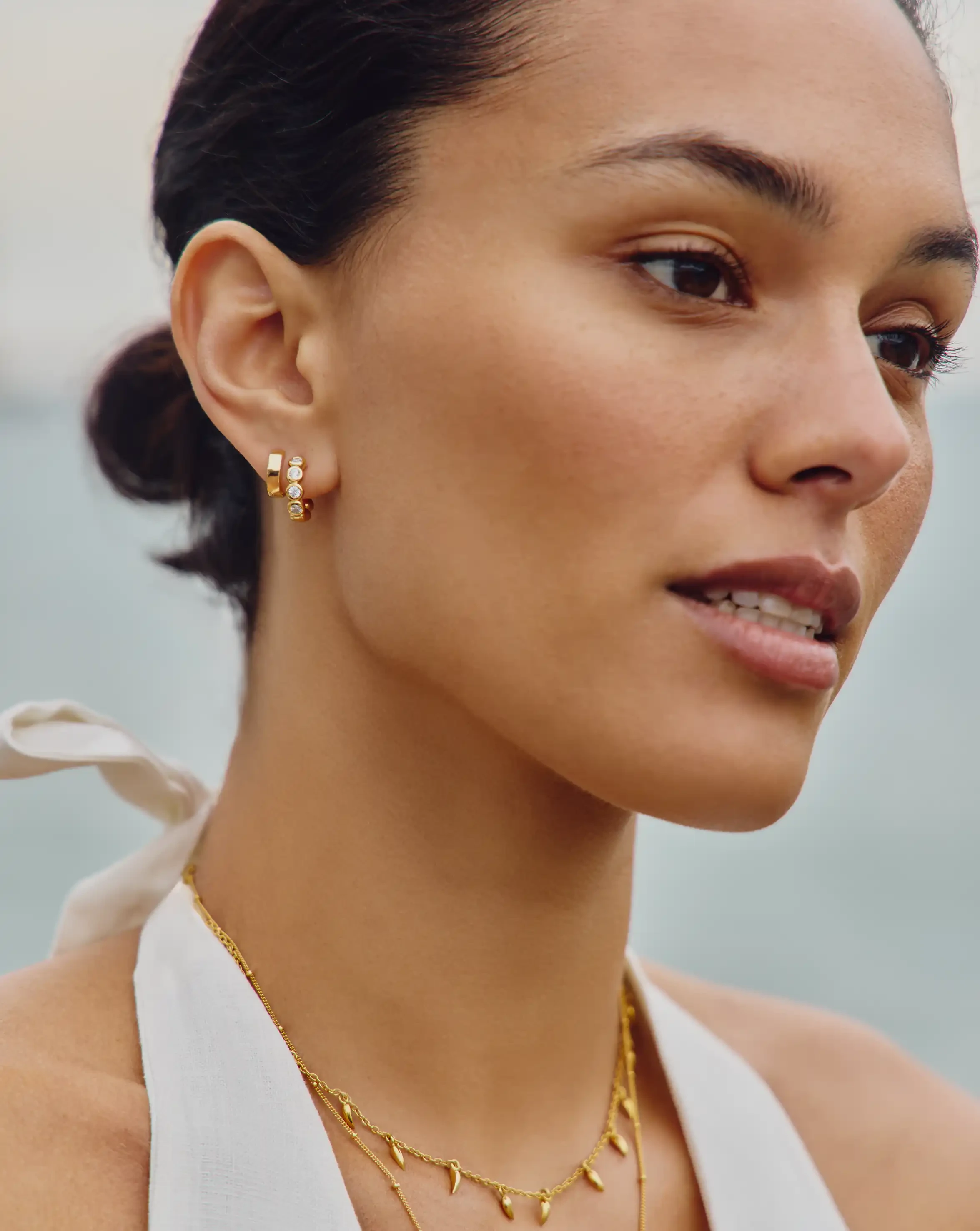 18K Gold Vermeil Tennis Small Hoop Earrings with Cubic Zirconia - Elegant Everyday Jewelry for Women, Perfect for Work, Date Night & Special Occasions