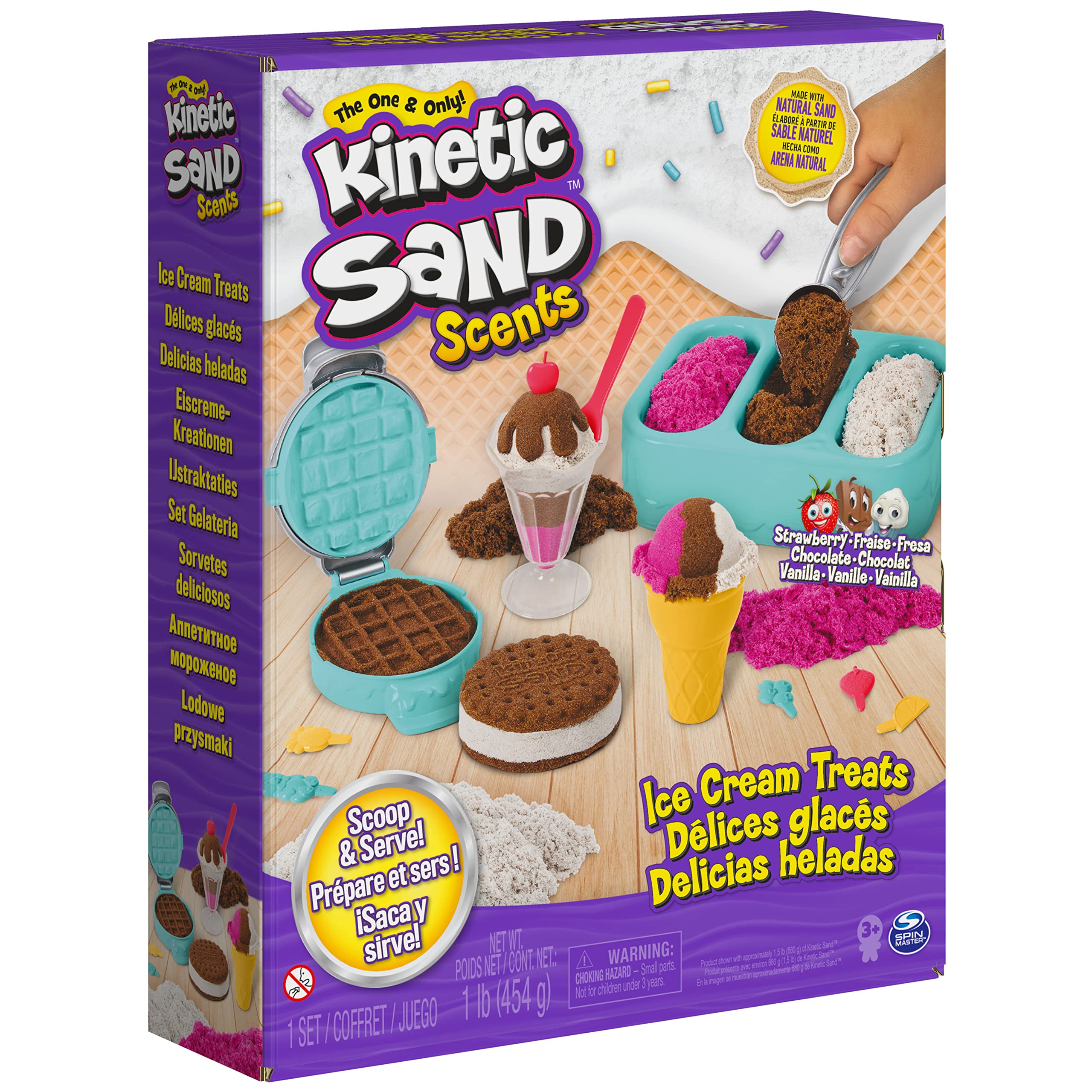 Kinetic Sand Scents Ice Cream Treats Playset - 3 Vibrant Colors & 6 Serving Tools for Sensory Play | Perfect for Kids' Creative Fun & Stress Relief