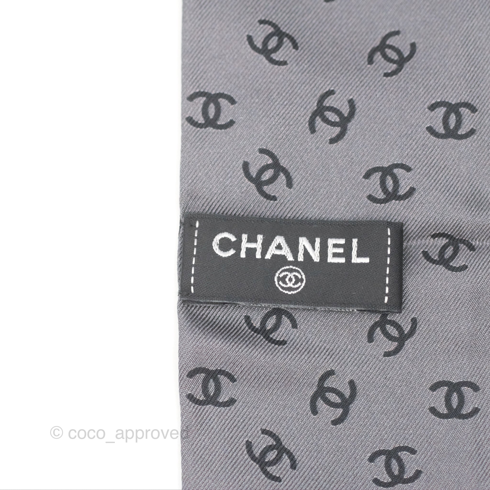 Chanel CC Pearl Print Silk Twilly Scarf - Black & Grey Luxury Fashion Accessory for Women | Perfect for Handbags, Hats & Gift Giving