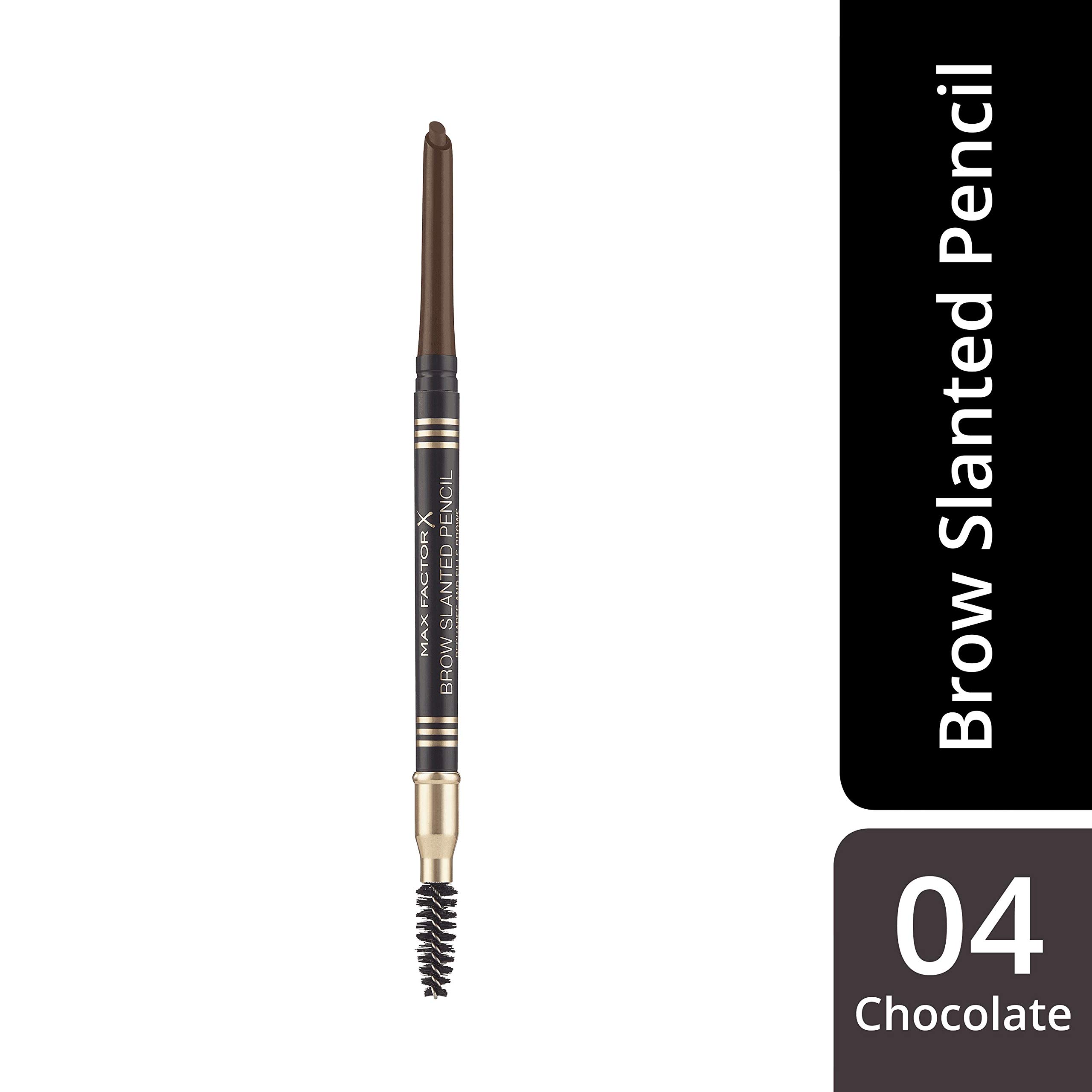 MAX FACTOR Brow Slanted Pencil - Chocolate 004 (5g) | Waterproof Eyebrow Pencil for Natural Looking Brows | Perfect for Everyday Makeup & Professional Use