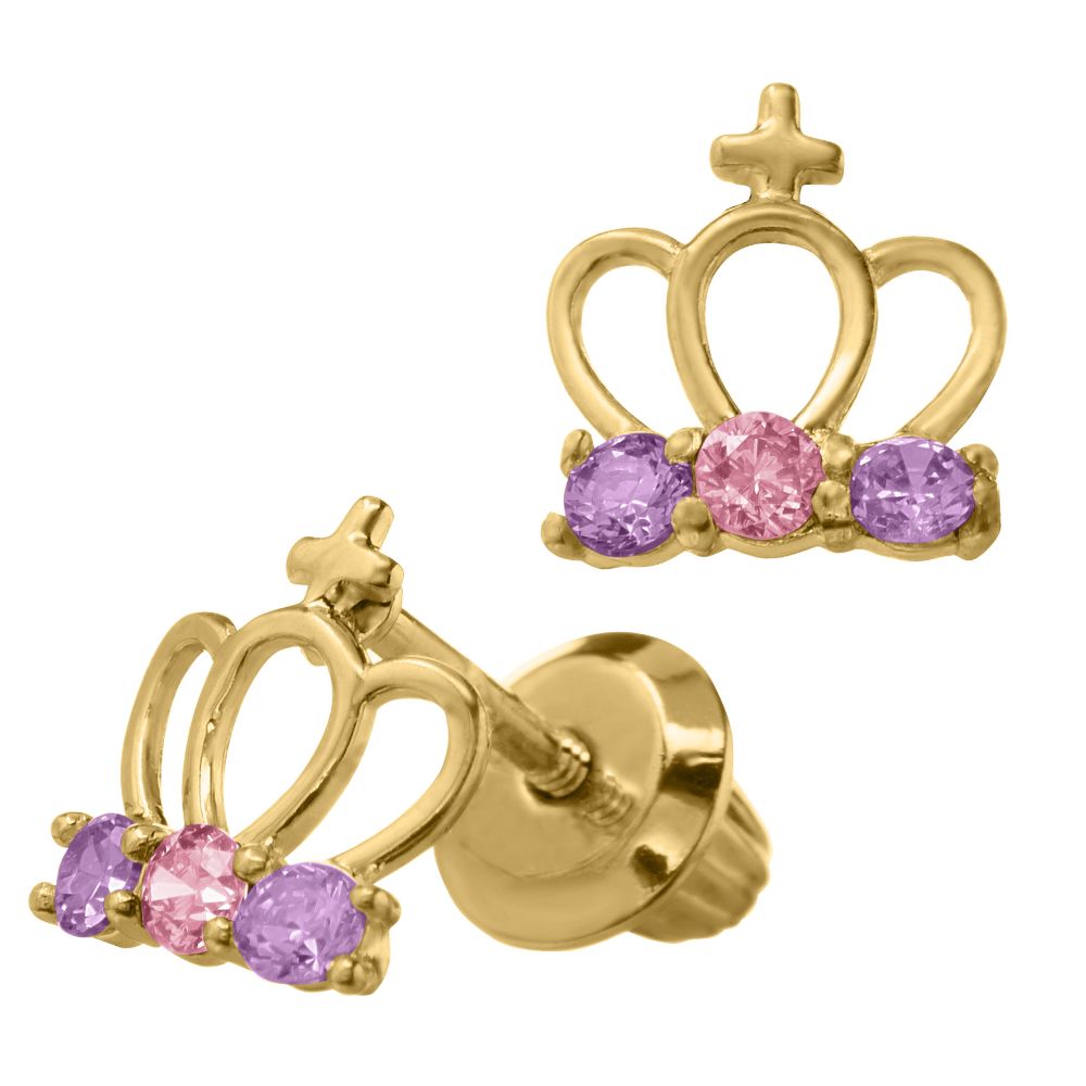 14K Gold Crown Stud Earrings for Kids - Elegant & Hypoallergenic Jewelry for Girls, Birthday Gifts, Christening & Special Occasions