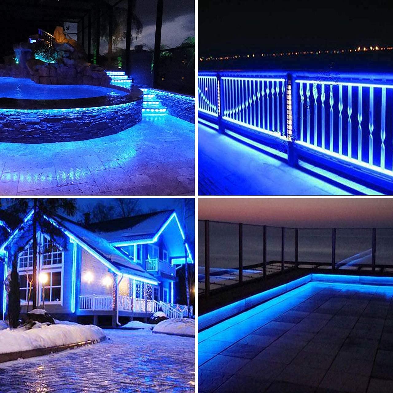SURNIE 150ft Waterproof LED Strip Lights Outdoor - Blue 110V Cuttable Connectable Rope Lighting for Bedroom, Stairs, Wedding, Backyard, Pool - Perfect for Party Decor, Landscape Lighting & Holiday Displays