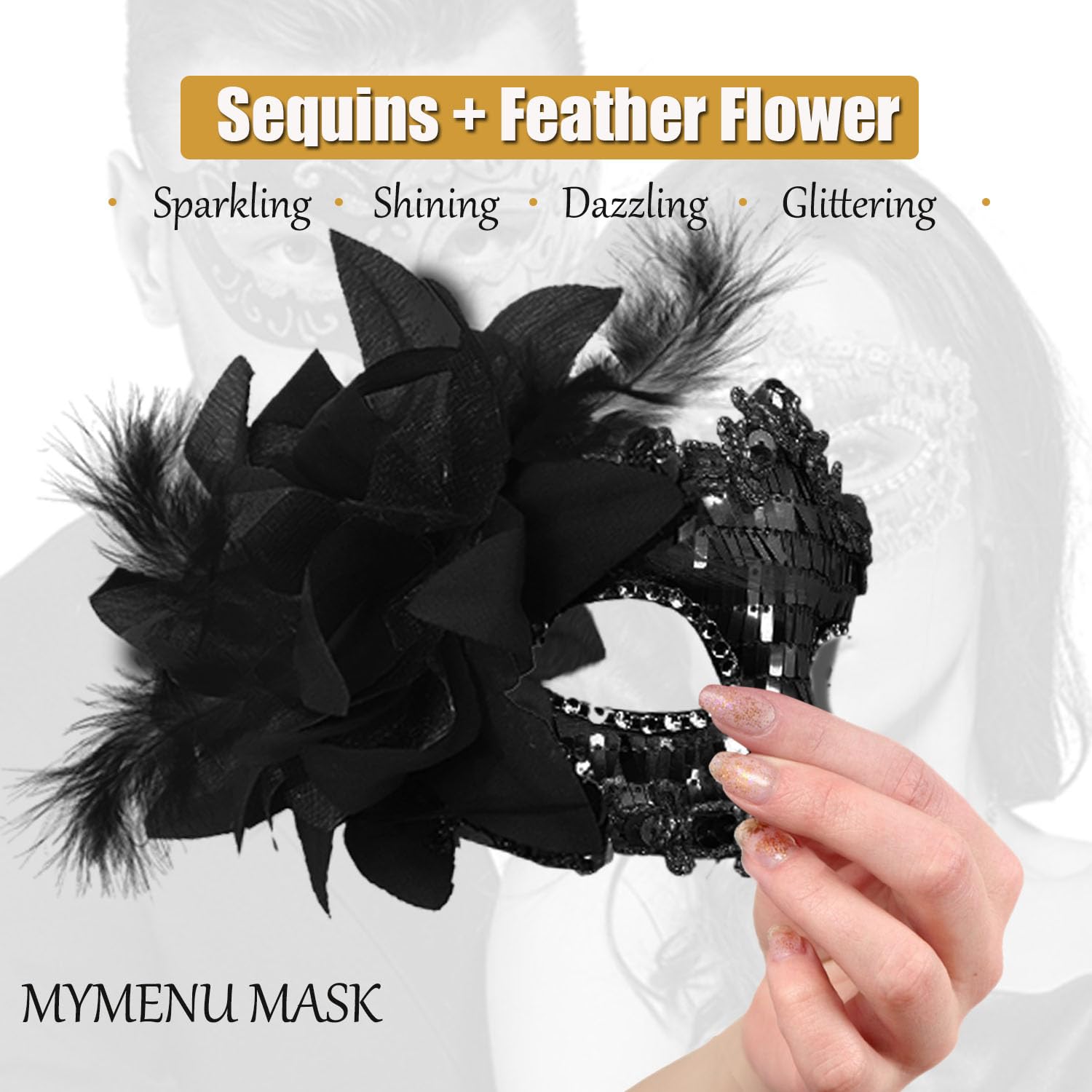 MYMENU Venetian Masquerade Mask for Women & Men - Elegant Shiny Couple Costume Mask for Halloween, Prom, Party & Ball - Perfect for Mardi Gras, Carnival & Themed Events