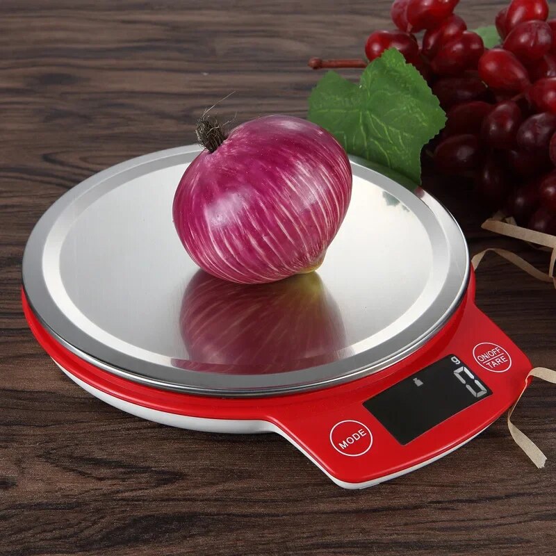 ANYCO Anygleam Digital Stainless Steel Kitchen Scale - 3kg/6.6lb Capacity, Precision Food Scale for Baking, Cooking & Portion Control - Compact Round Design in Red (Ideal for Home Kitchen & Professional Use)