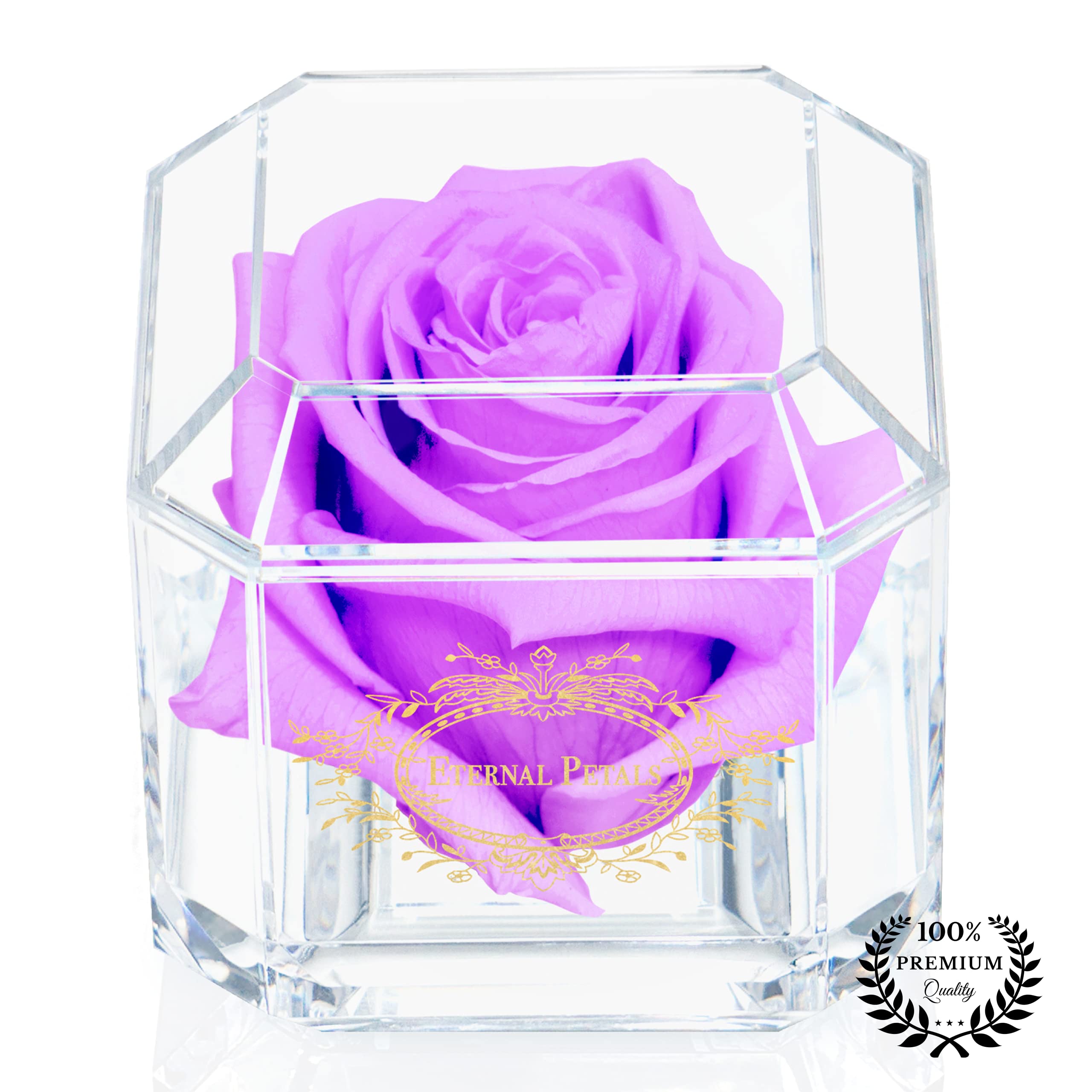 Eternal Petals - 100% Real Preserved Rose That Lasts 3+ Years | Handmade in UK | 24K Gold Plated Lilac Rose Gift | Perfect for Anniversaries, Weddings & Romantic Occasions