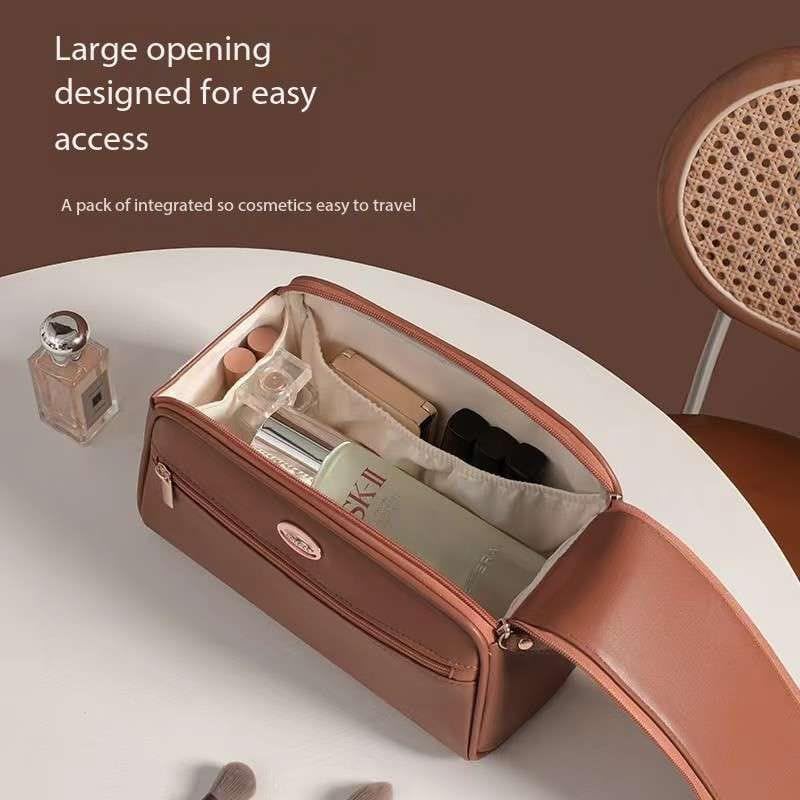 PU Leather Double Zipper Makeup Bag - Waterproof Travel Cosmetic Case for Women | Perfect for Travel & Daily Use
