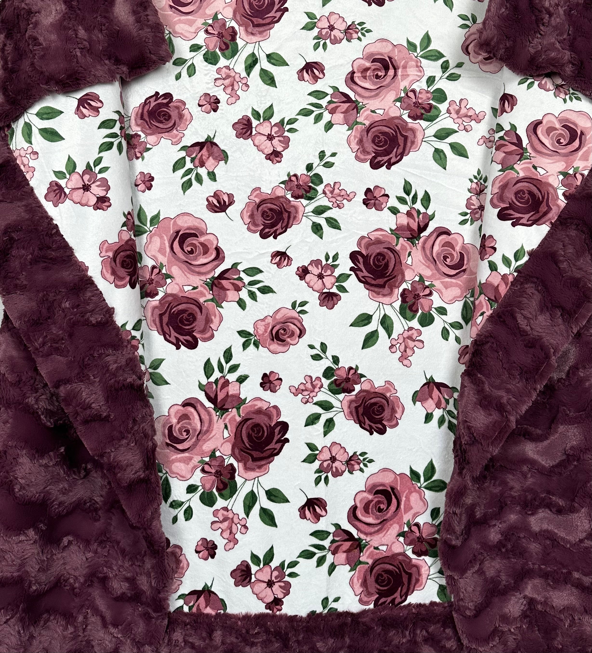Premium Rose Bouquet Plum Wine Minky Blanket 54x65 - Soft Flannel Throw for Bed, Couch & Gift Giving - Cozy Home Decor for Winter & Romantic Evenings
