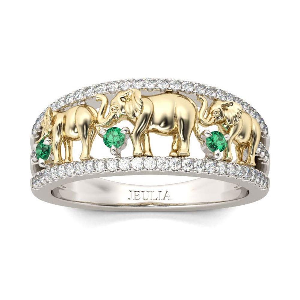 Jeulia 1.5 Carat Cubic Zirconia Elephant Ring - Sterling Silver 14K Gold Plated Wedding Band for Women & Men | Engagement, Promise & Anniversary Jewelry Gift for Elephant Lovers
