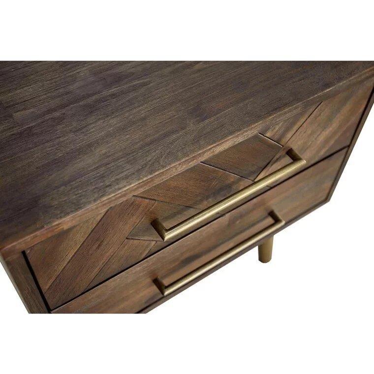 LEAH Solid Acacia Wood Herringbone Nightstand - Rustic Bedside Table for Bedroom, Living Room & Home Decor