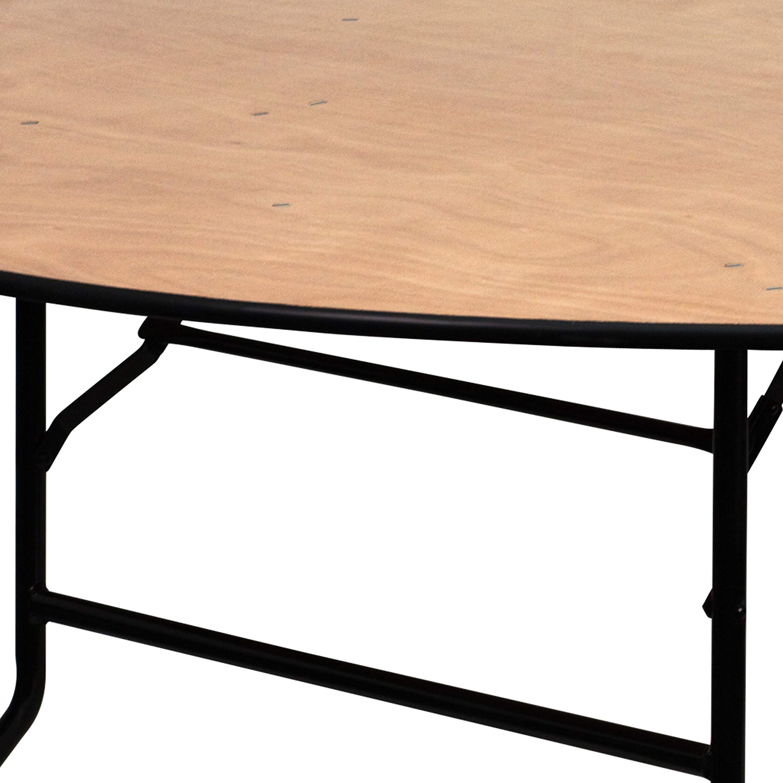 Flash Furniture Furman 6-Foot Round Wood Folding Table - Portable Banquet & Event Table with Wooden Top, Natural/Black - Perfect for Parties, Weddings, Picnics & Indoor/Outdoor Events