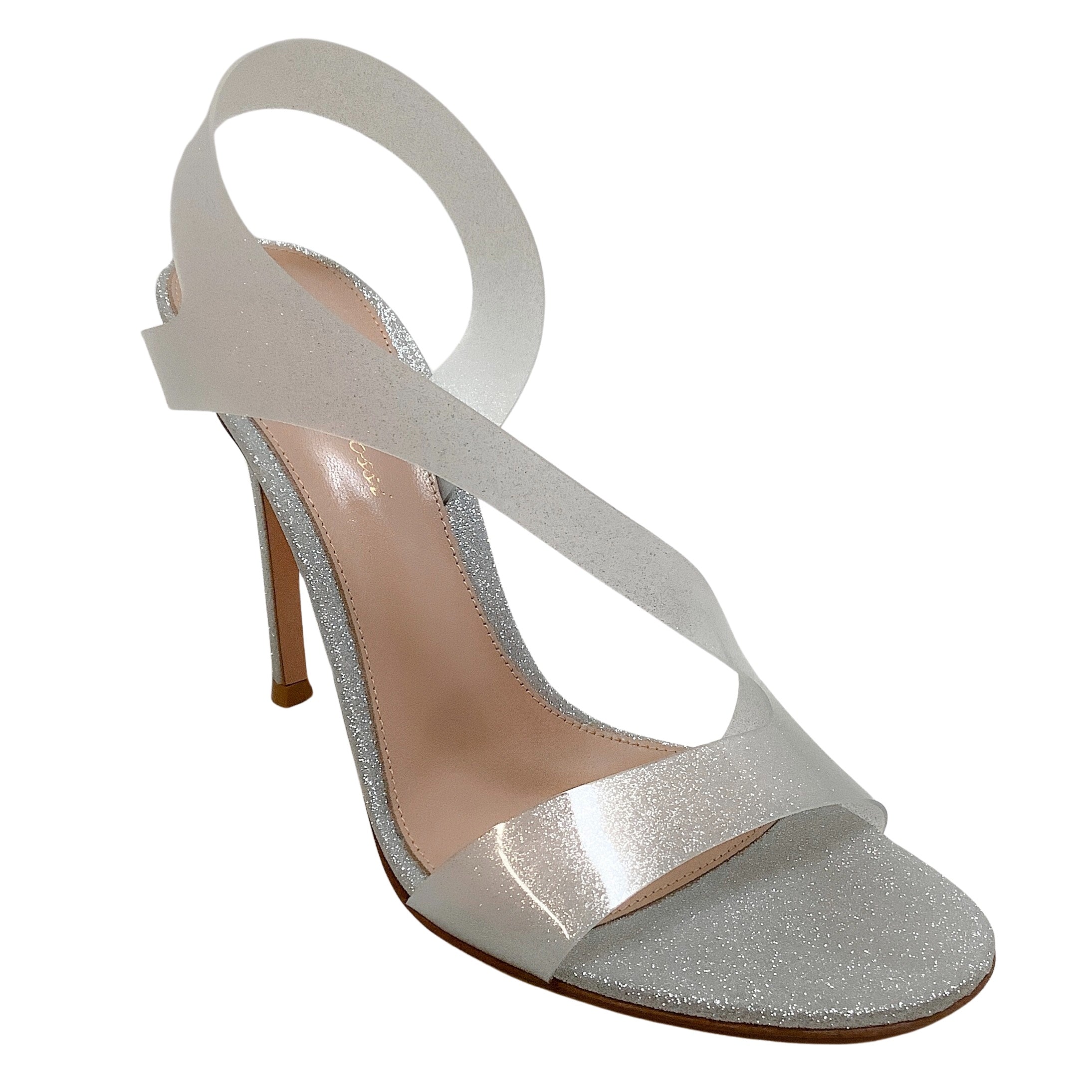 Gianvito Rossi Silver Glitter Metropolis Halter Sandals for Women - Elegant High Heel Party Shoes for Evening Events, Weddings & Night Out