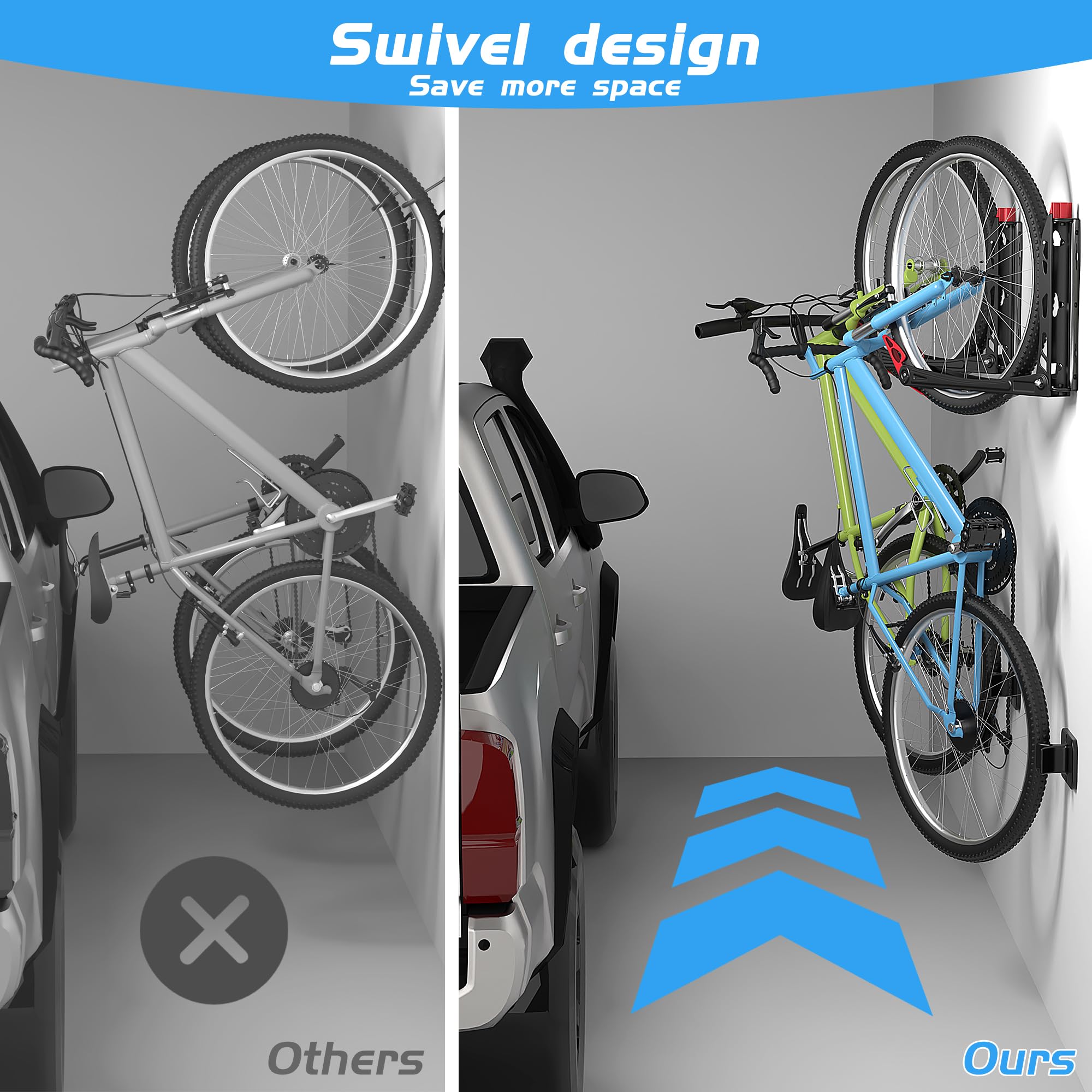 BIKEPAL Heavy Duty Wall Mount Bike Rack - 360° Swivel No Lifting Bike Hanger for Garage, Indoor & Outdoor Space Saving Bike Storage (4 Pack) - Perfect for Apartment, Home, Gym & Cycling Enthusiasts