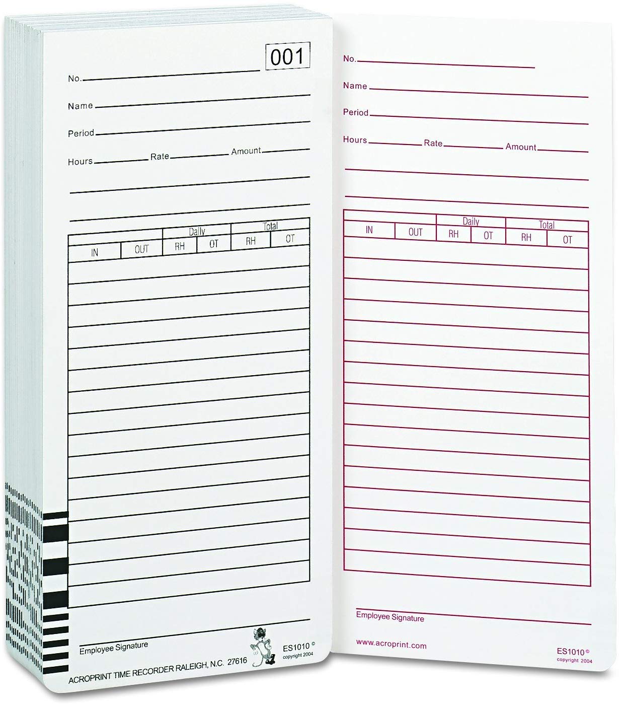 Acroprint 09-9111-000 Totalizing Payroll Recorder Time Cards ES1010 - Pack of 100 Numbered Cards with Employee Signature Line (3-Pack) | Ideal for Small Business Payroll Tracking & Employee Time Management