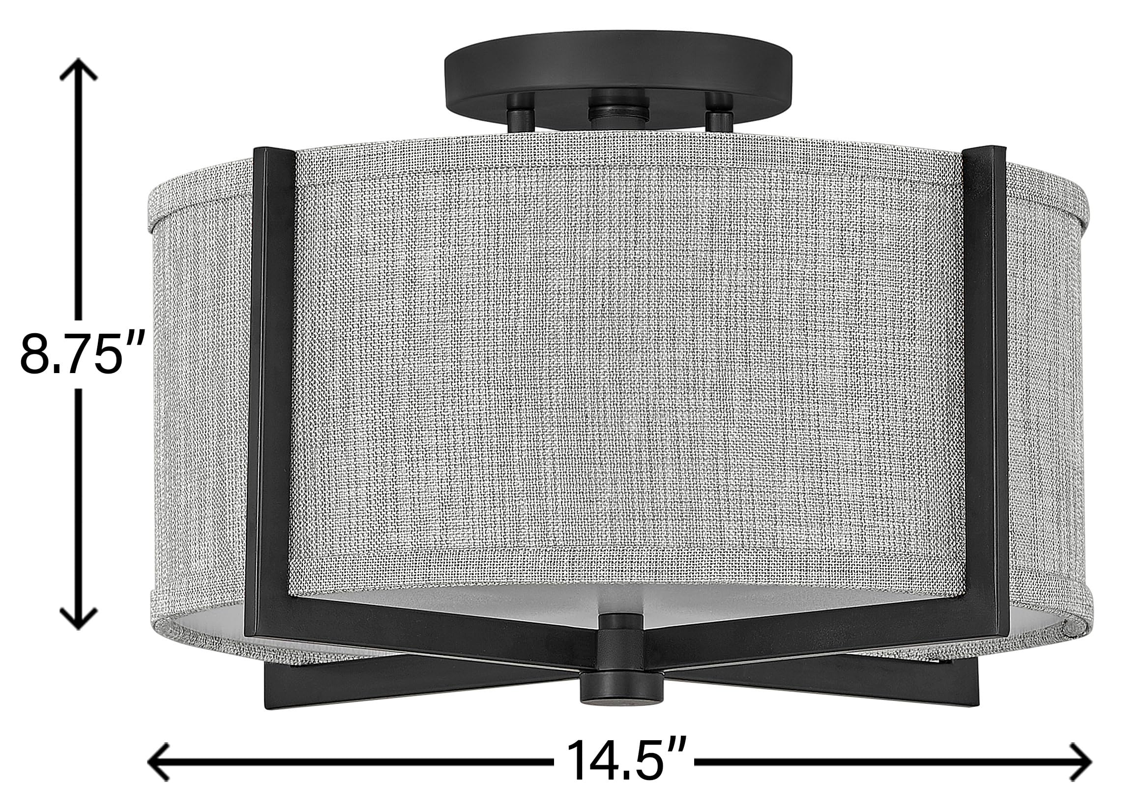 Hinkley Axis Two Light LED Semi-Flush Mount Ceiling Fixture - Galerie Collection with Black Finish & Heathered Gray Slub Shade - Perfect for Bedroom, Living Room, and Hospitality Spaces