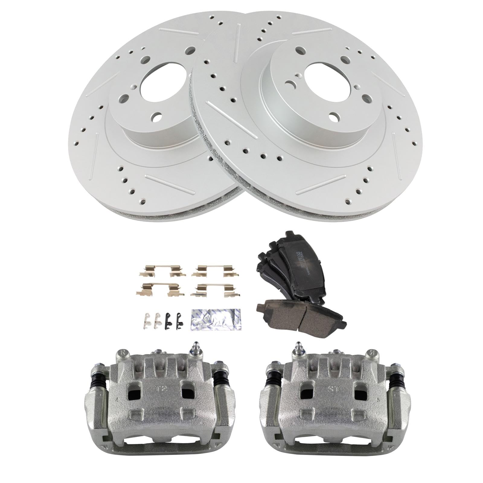 TRQ Front Performance Brake Pad & Rotor Kit - Semi-Metallic Vented Disc Brakes with G-Coating - Compatible with 2003 Subaru Impreza & 2002 Legacy - Perfect for Daily Driving & Performance Upgrades