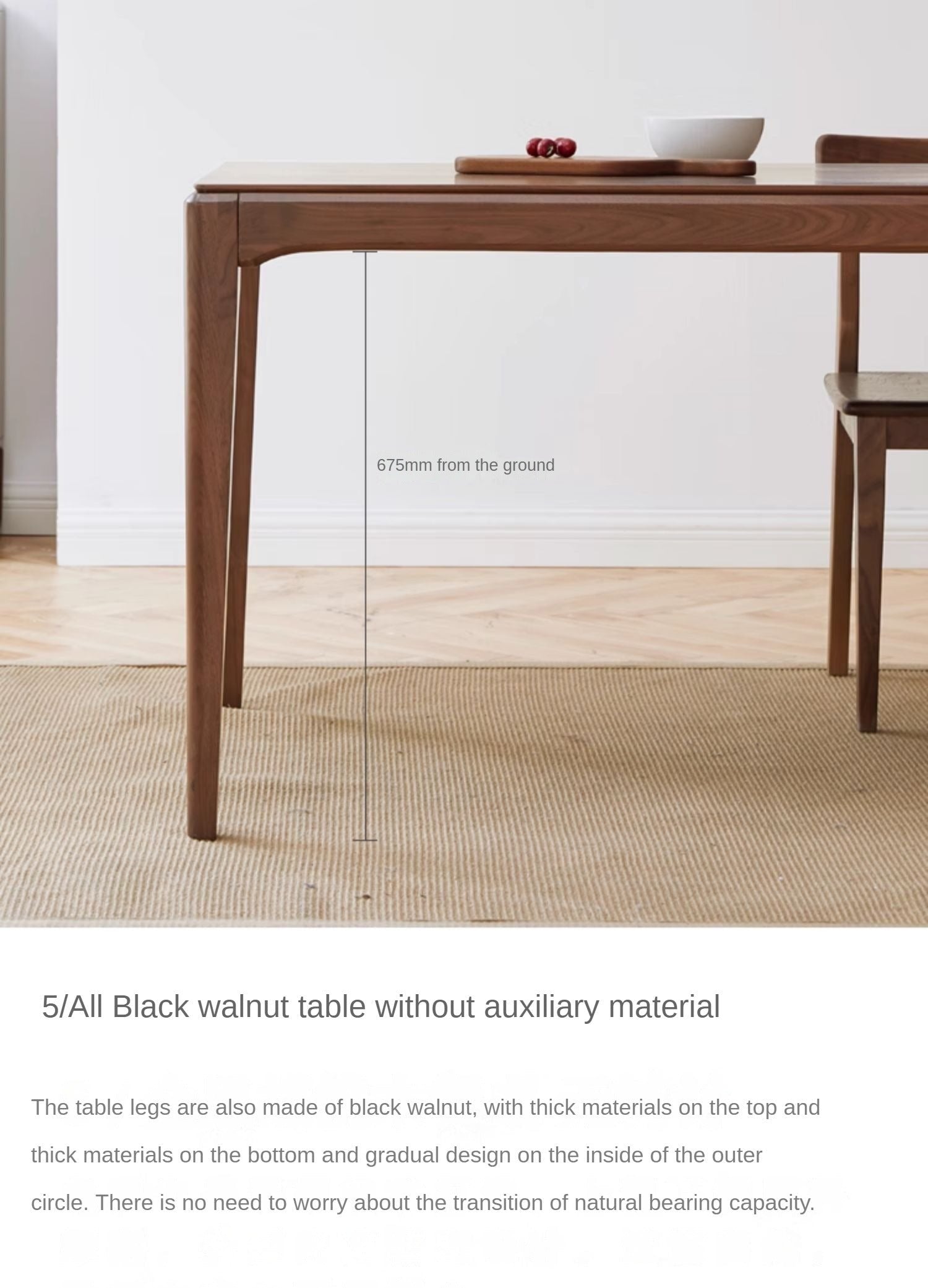 Premium Black Walnut & Ash Solid Wood Modern Nordic Dining Table - Elegant Light Luxury Design for Home, Restaurant, and Office Use