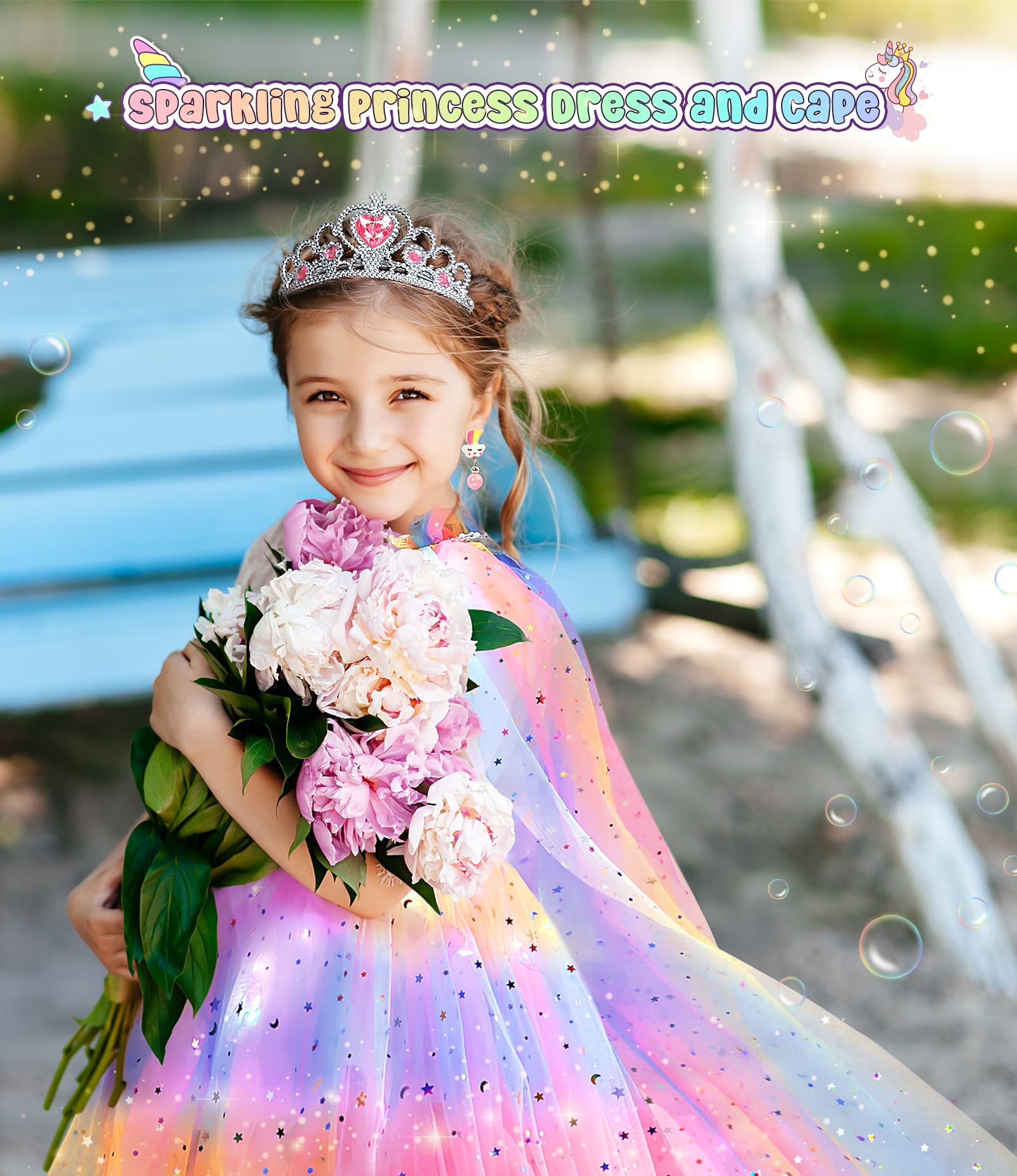 Glow in the Dark Princess Dress Up Costume Set for Girls Age 3-6 - Sparkling Cape, Tiara & Accessories for Birthday Parties, Halloween & Pretend Play