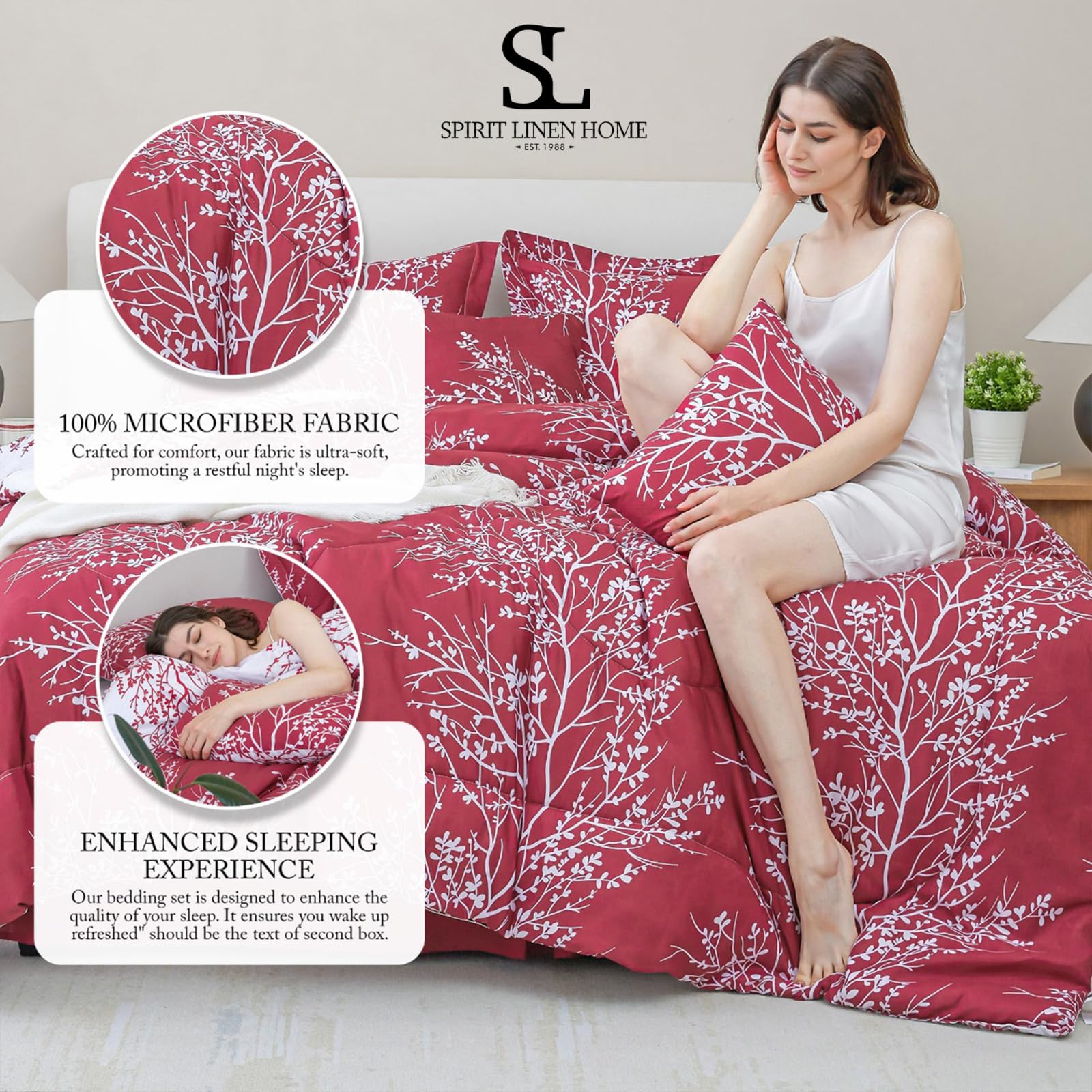 Premium 6-Piece Queen Comforter Set - Ultra Soft Microfiber Bedding with Elegant Foliage Design - Includes Comforter & Pillow Shams (Chocolate, Queen Size) for Luxurious Deep Sleep - Perfect for Master Bedrooms, Guest Rooms & Cozy Winter Nights