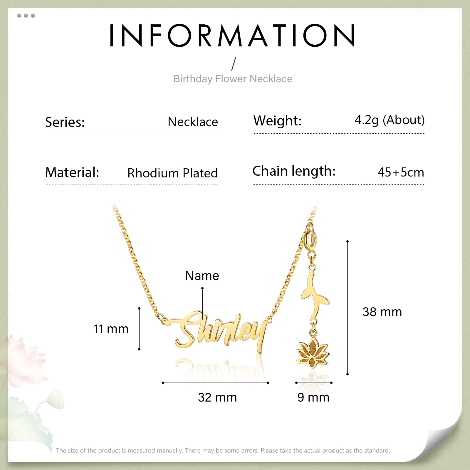 Custom Birth Flower Name Necklace for Women - Personalized 925 Sterling Silver & Gold Name Plate Necklace with Dainty Birth Month Flower - Unique Birthday Gift for Her, Perfect for Anniversaries, Valentine's Day & Mother's Day Gifts