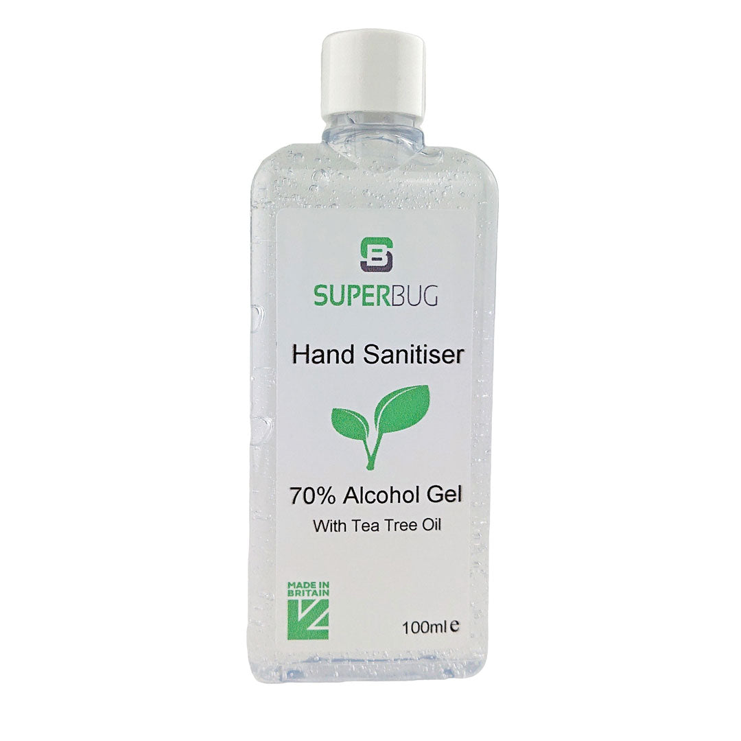 Superbug 70% Alcohol Hand Sanitizer Gel with Tea Tree Oil - 100ml Travel Size - Kills Germs & Bacteria - Perfect for Home, Office, School & Travel Use