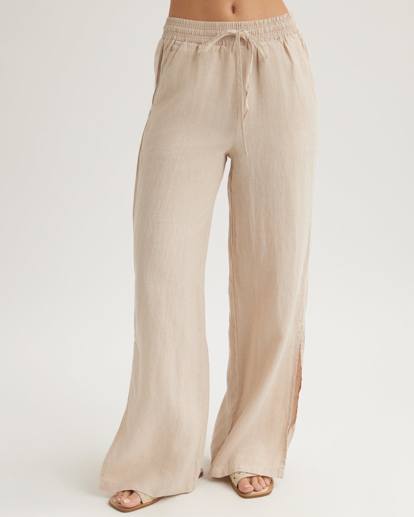 Breathable Linen Wide Leg Pants with Side Slits - Comfortable Summer Palazzo Trousers for Women | Perfect for Beach Vacation, Casual Outings & Boho Style Fashion