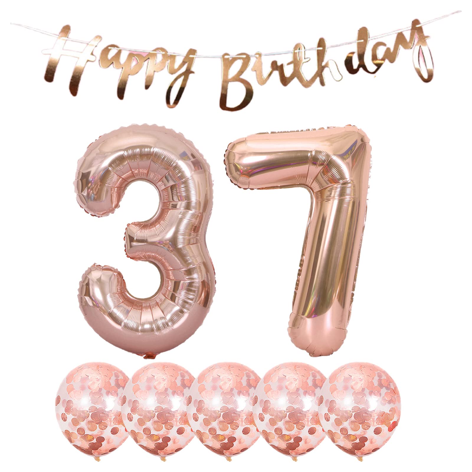 37th Birthday Party Decorations Set - Happy Birthday Banner, Helium Balloons (Number 37, Rose Gold Latex & Foil Balloons) for Women & Men - Perfect for 37 Years Old Celebration, Anniversary or Milestone Party Decor