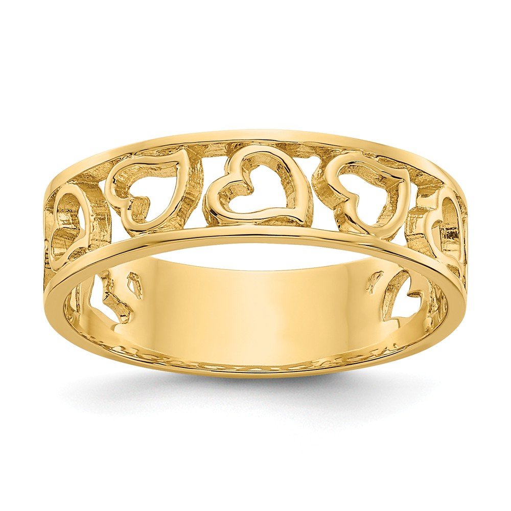 14K Solid Yellow Gold Heart Ring for Women - 5mm Wide Band, Romantic Love Jewelry Gift for Her - Perfect for Valentine's Day, Anniversary & Special Occasions