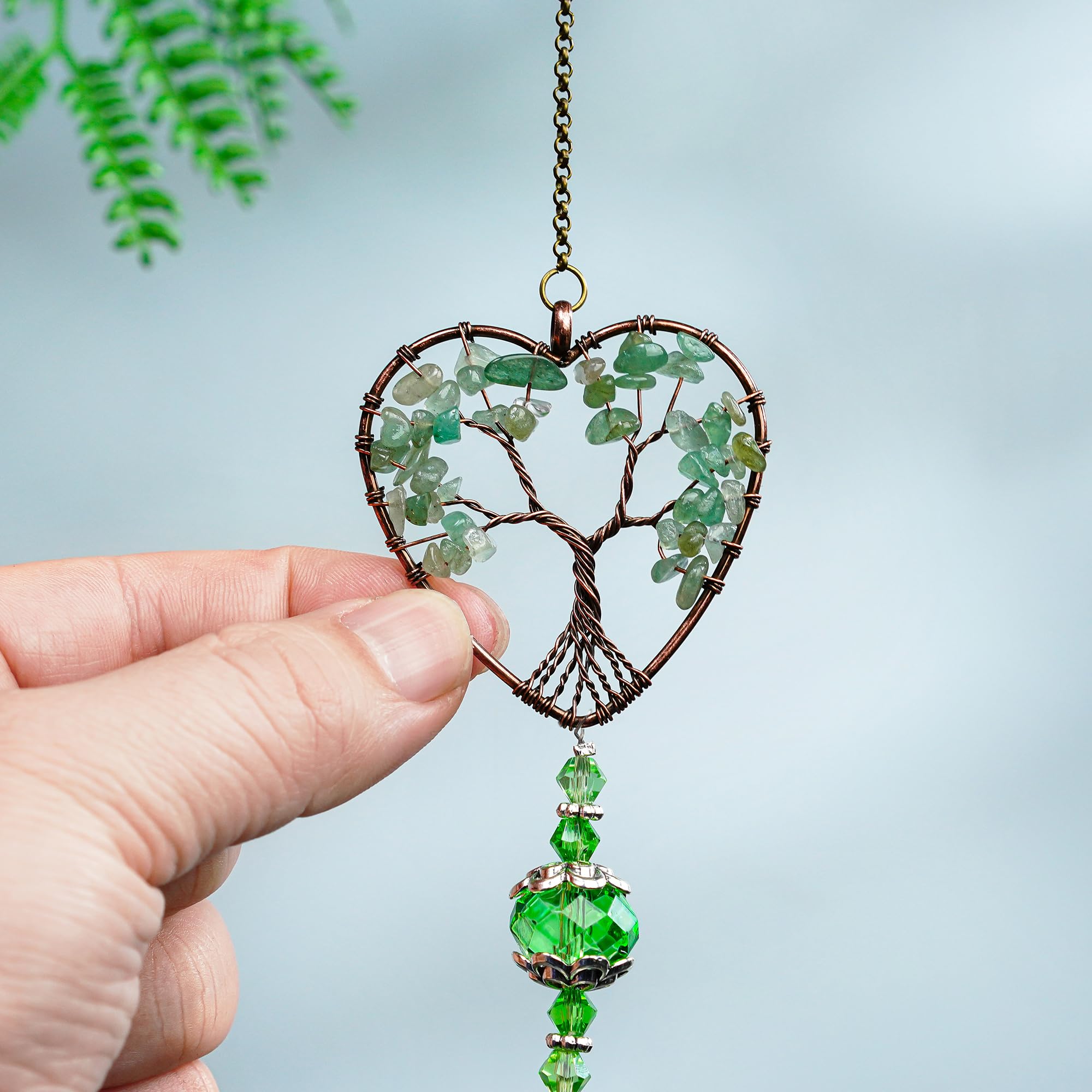 H&D HYALINE & DORA Tree of Life Car Rearview Mirror Hanging Ornament - Feng Shui Suncatcher Pendant for Good Luck & Protection (Green) | Perfect for Car Interior Decor, Spiritual Gift & Positive Energy