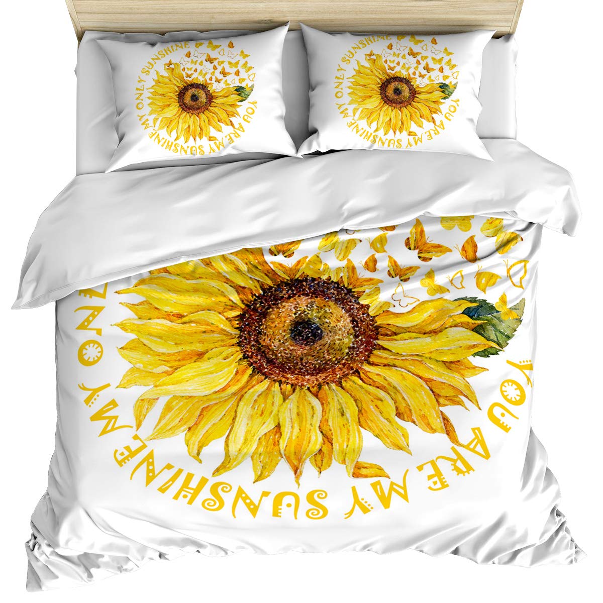 Luxury King Size Duvet Cover Set - Sunflower Butterfly Design, 3-Piece Bedding with Quilt Cover & Pillow Shams | Soft Cotton Wild Flower Blooming Pattern for Cozy Bedroom Decor | Machine Washable for Easy Care | Perfect for Master Bedroom, Guest Room & Vacation Homes