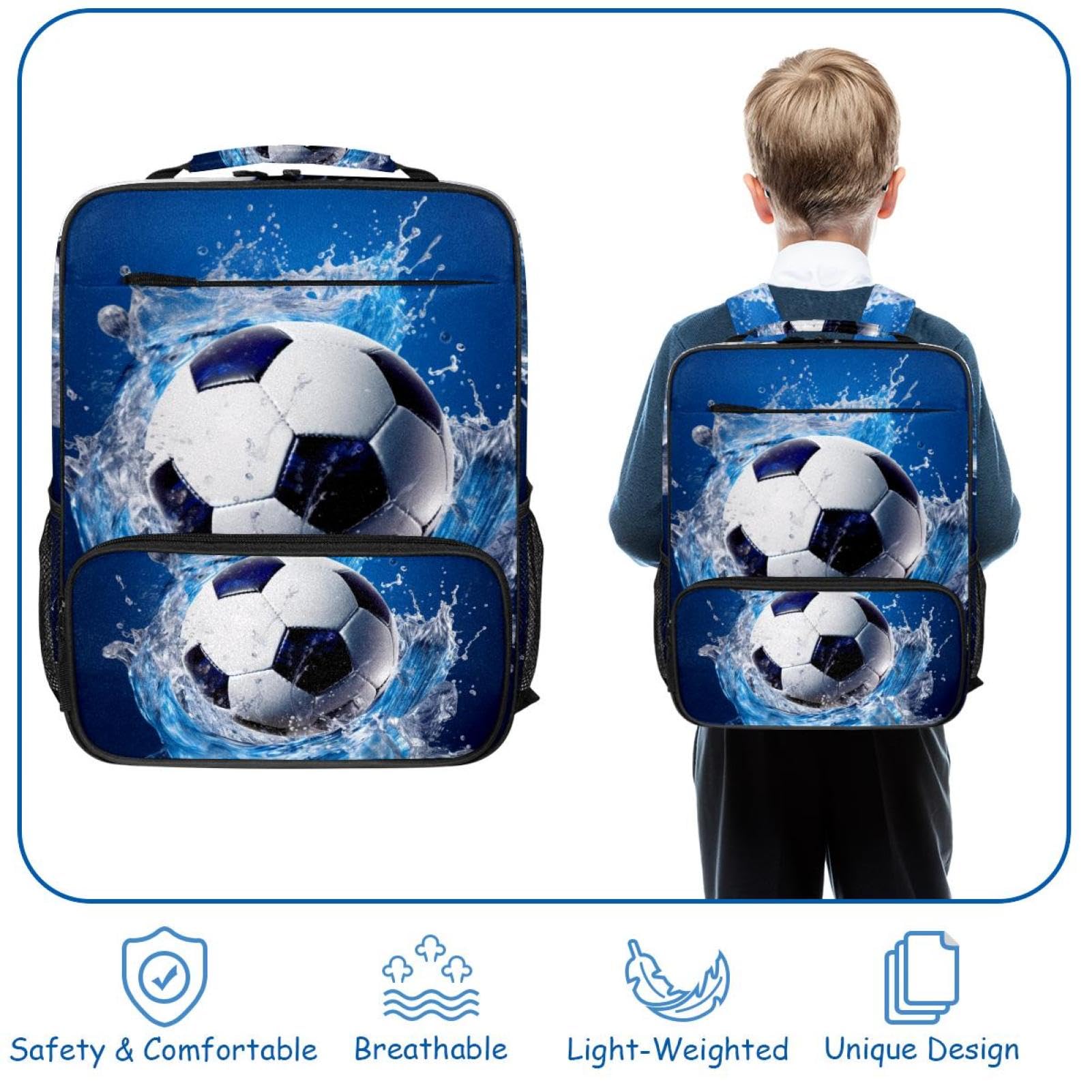 Stylish Travel Backpack for Women & Men - Durable Blue Ocean Design Waterproof Backpack for Hiking, Commuting & Football Games